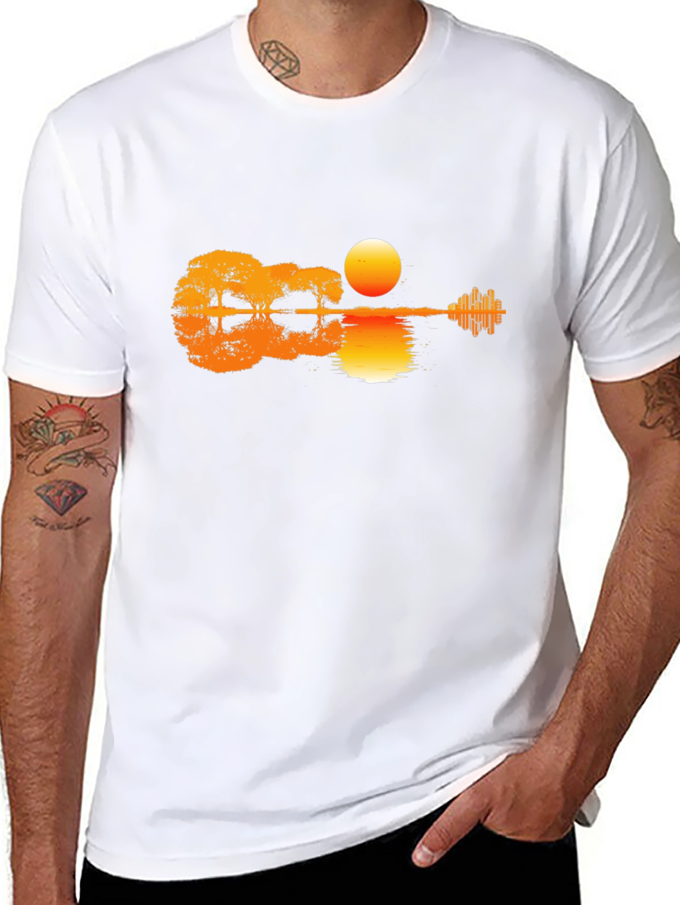 Black Sunset Guitar T-Shirt - Music & Nature Design view 8