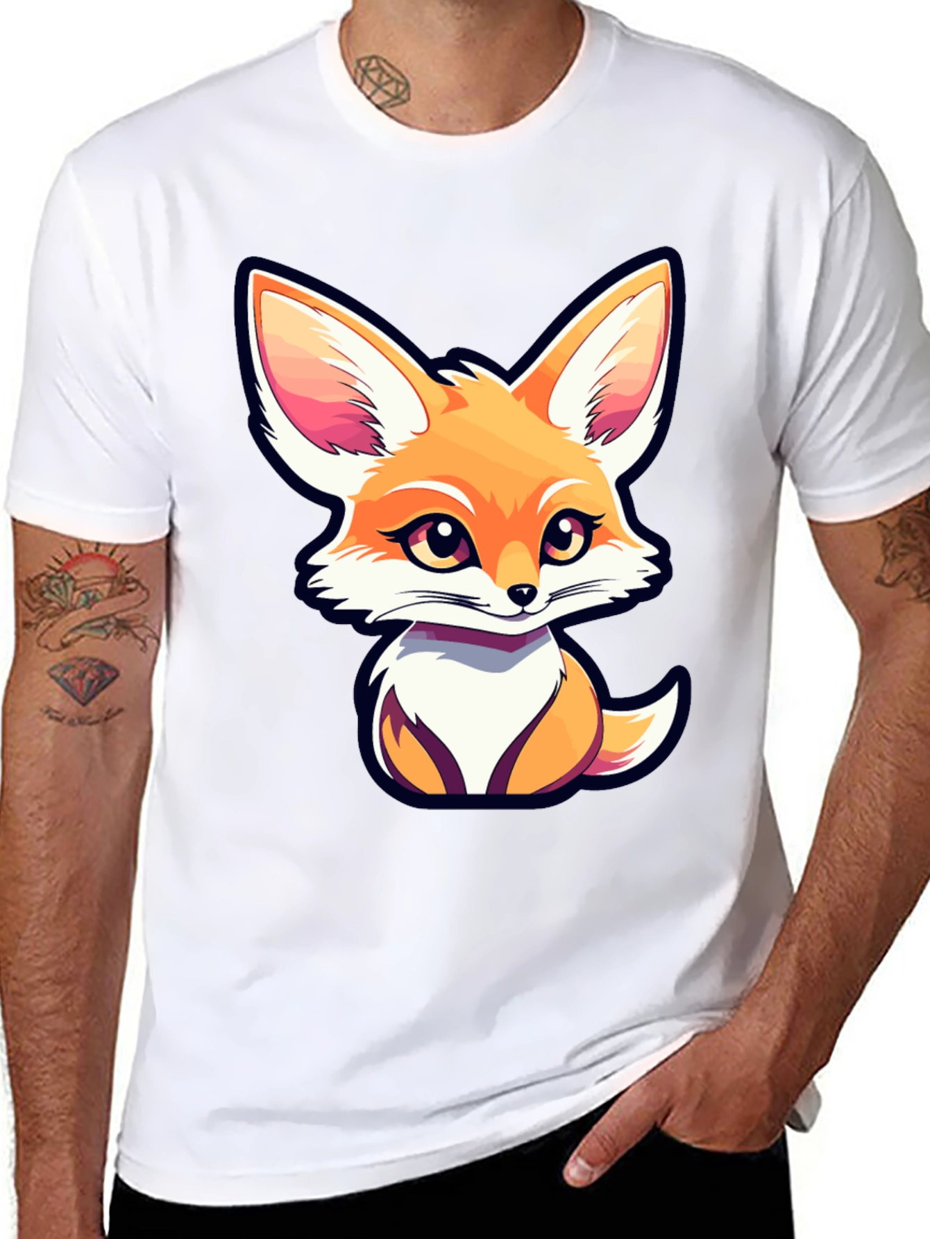 Black Cute Fox Graphic Tee - Unisex Black T-Shirt view 8