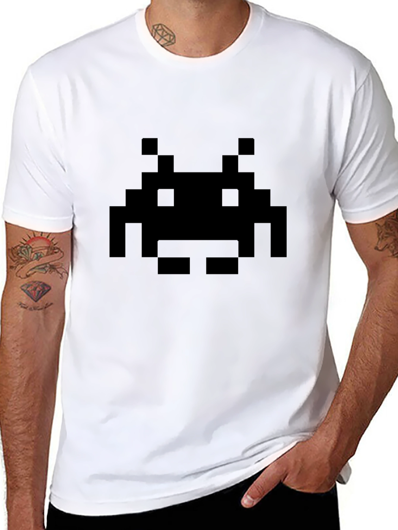 Black Space Invader Pixel T-Shirt - Retro Gamer Style view 8
