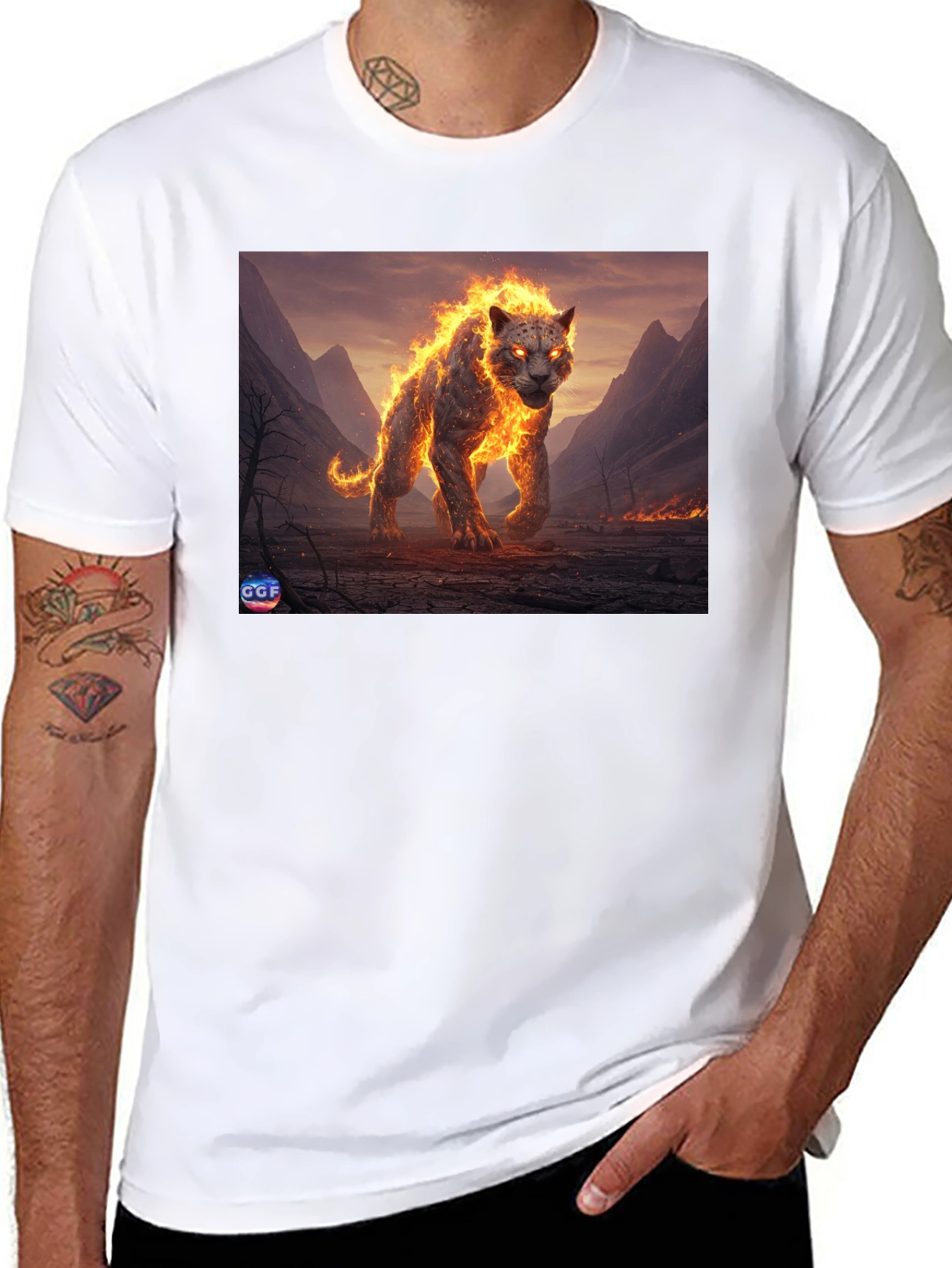 Black Fiery Panther Graphic Tee - Black Cotton Blend view 8