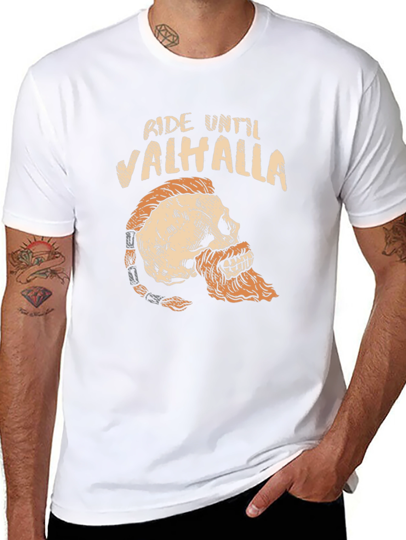 Black Ride Until Valhalla Skull Viking Graphic T-Shirt view 8