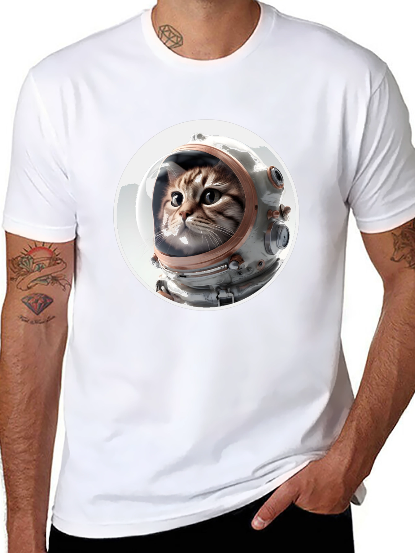 Black Astronaut Cat Graphic Tee - Unisex Black T-Shirt view 8
