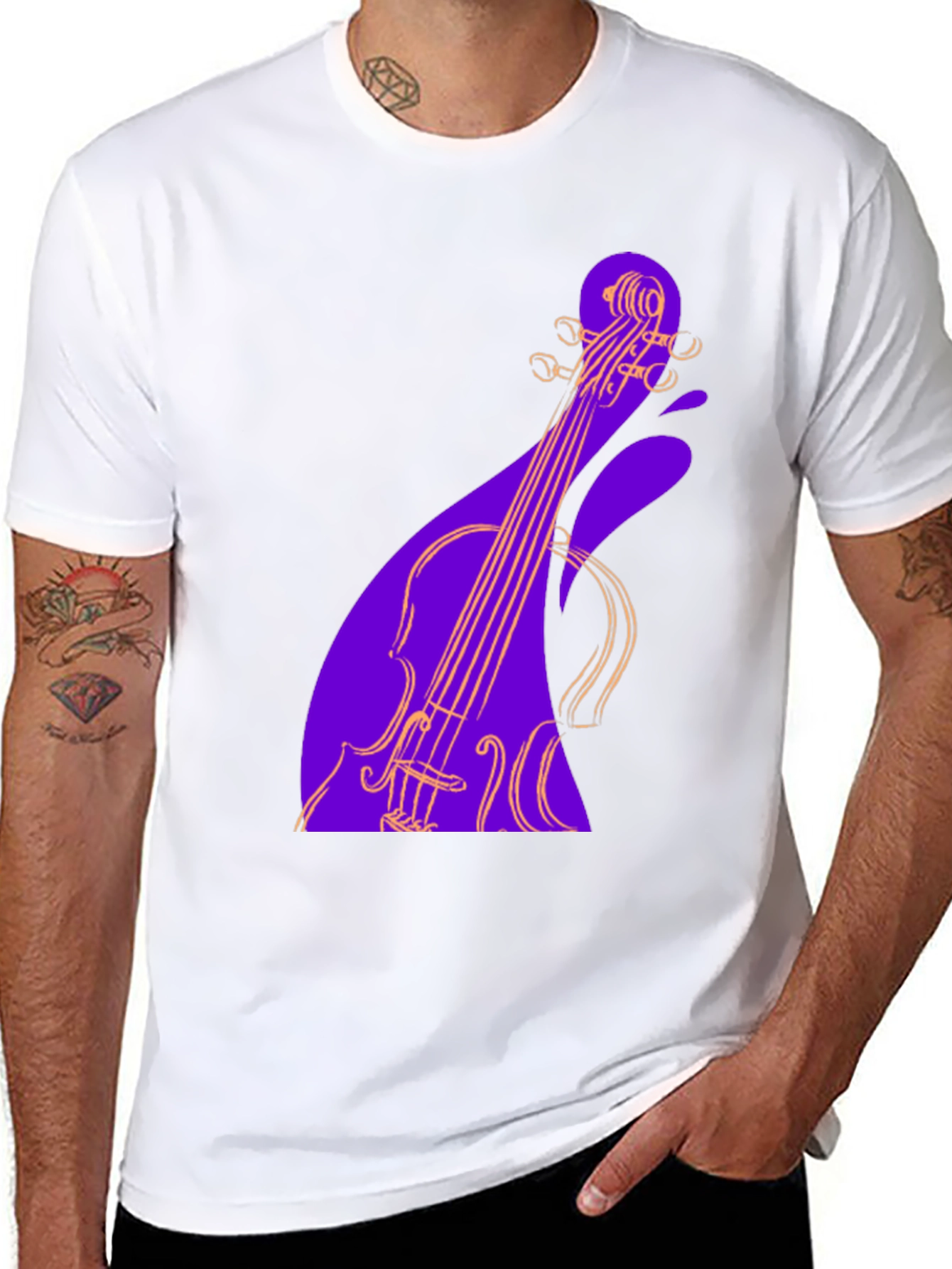 Black Abstract Violin Graphic Tee - Black view 8