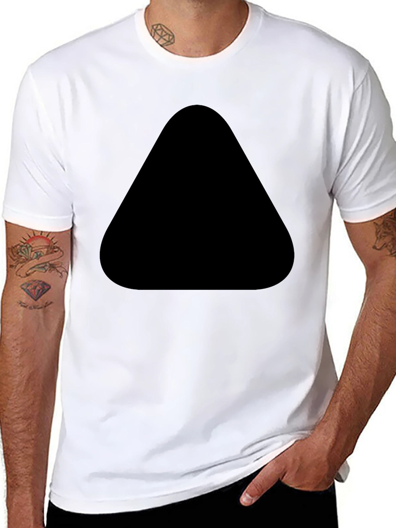 Black Men's Black Tee with Unique Front Design view 8