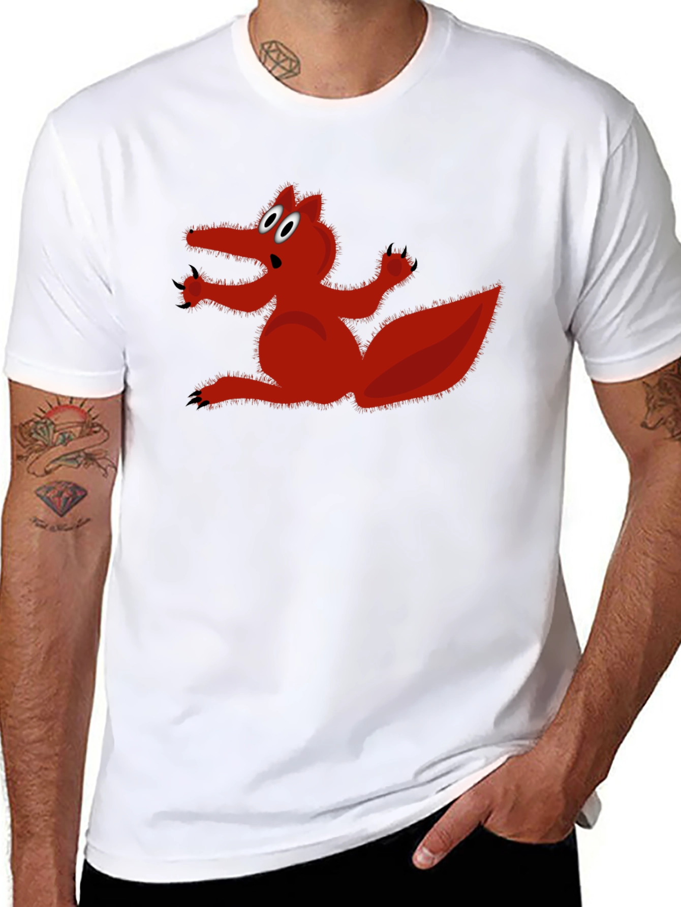 Black Cartoon Fox Graphic Tee - Black Casual T-Shirt view 8