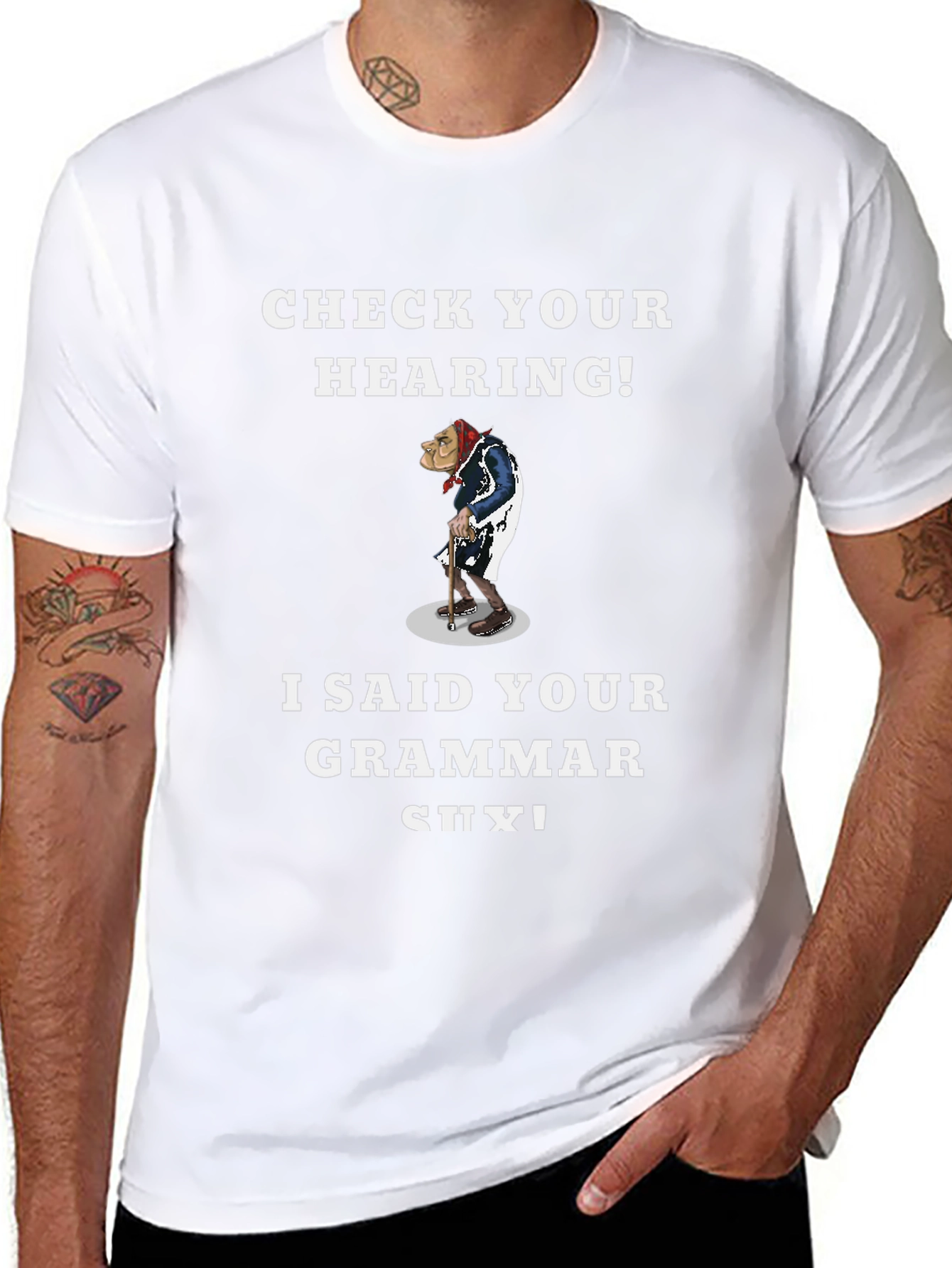 Black Check Your Hearing! Grammar T-Shirt view 8