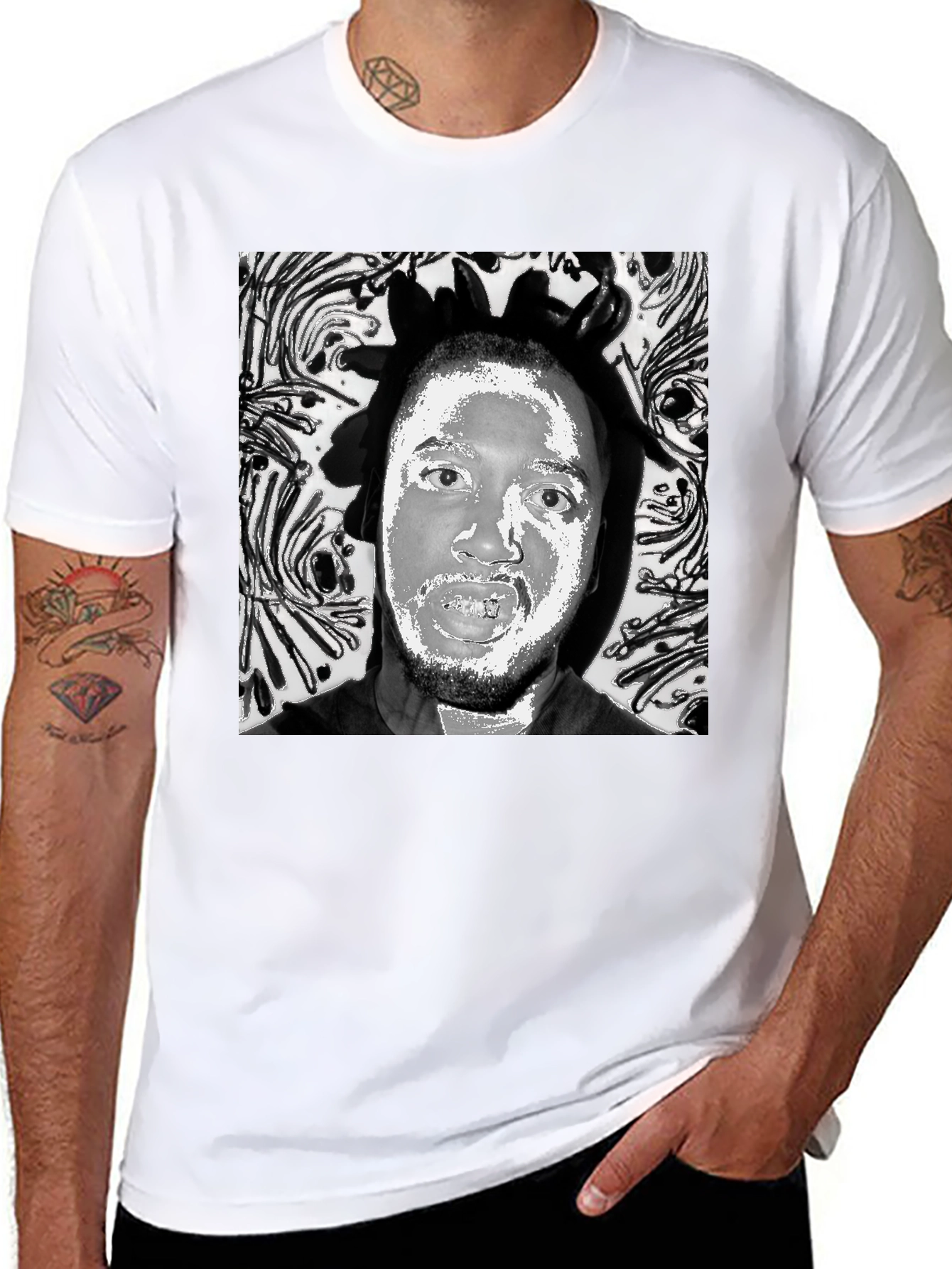 Black Black T-Shirt with Artistic Face Graphic view 8