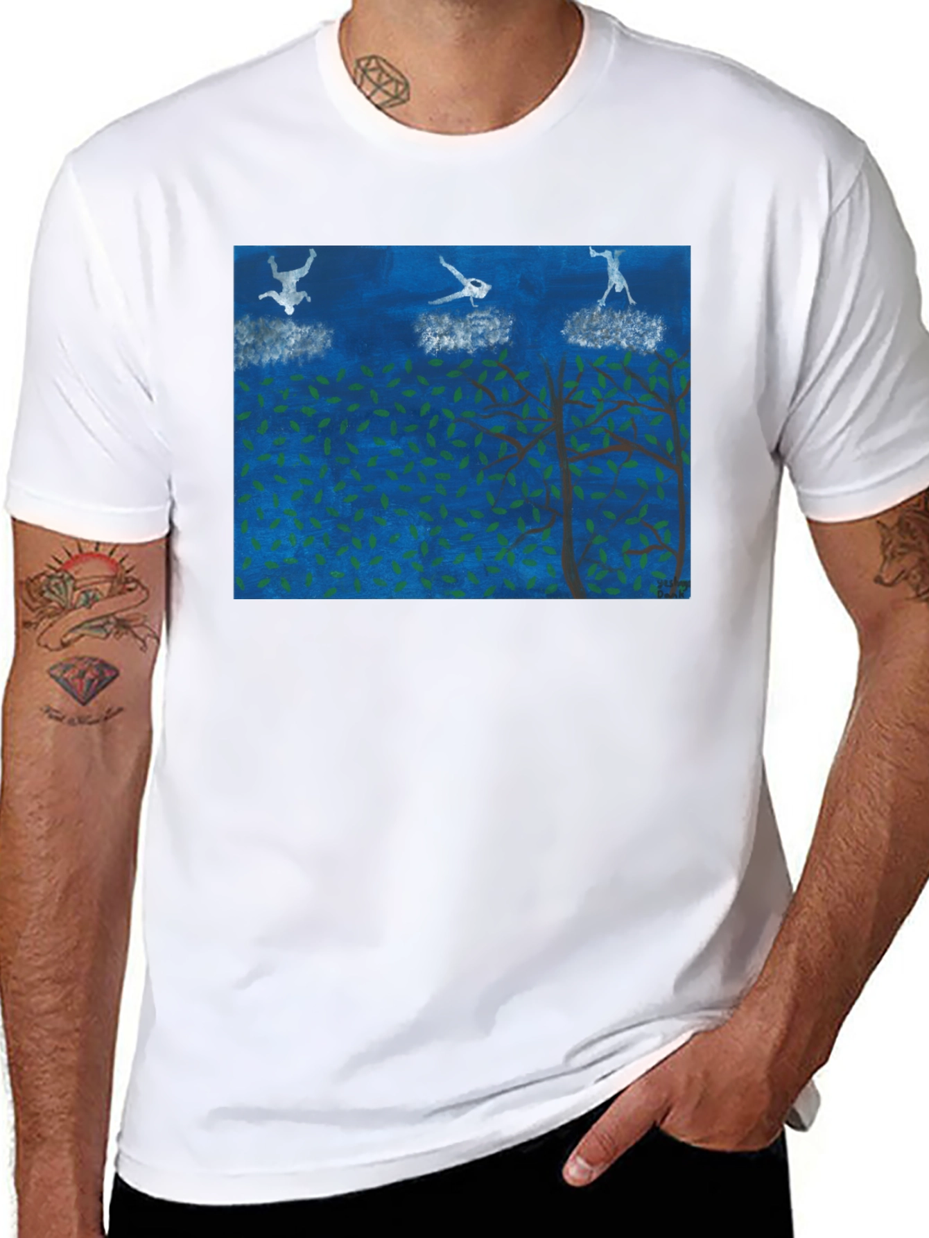 Black Surreal Skydiving Tee - Unique Art T-Shirt view 8