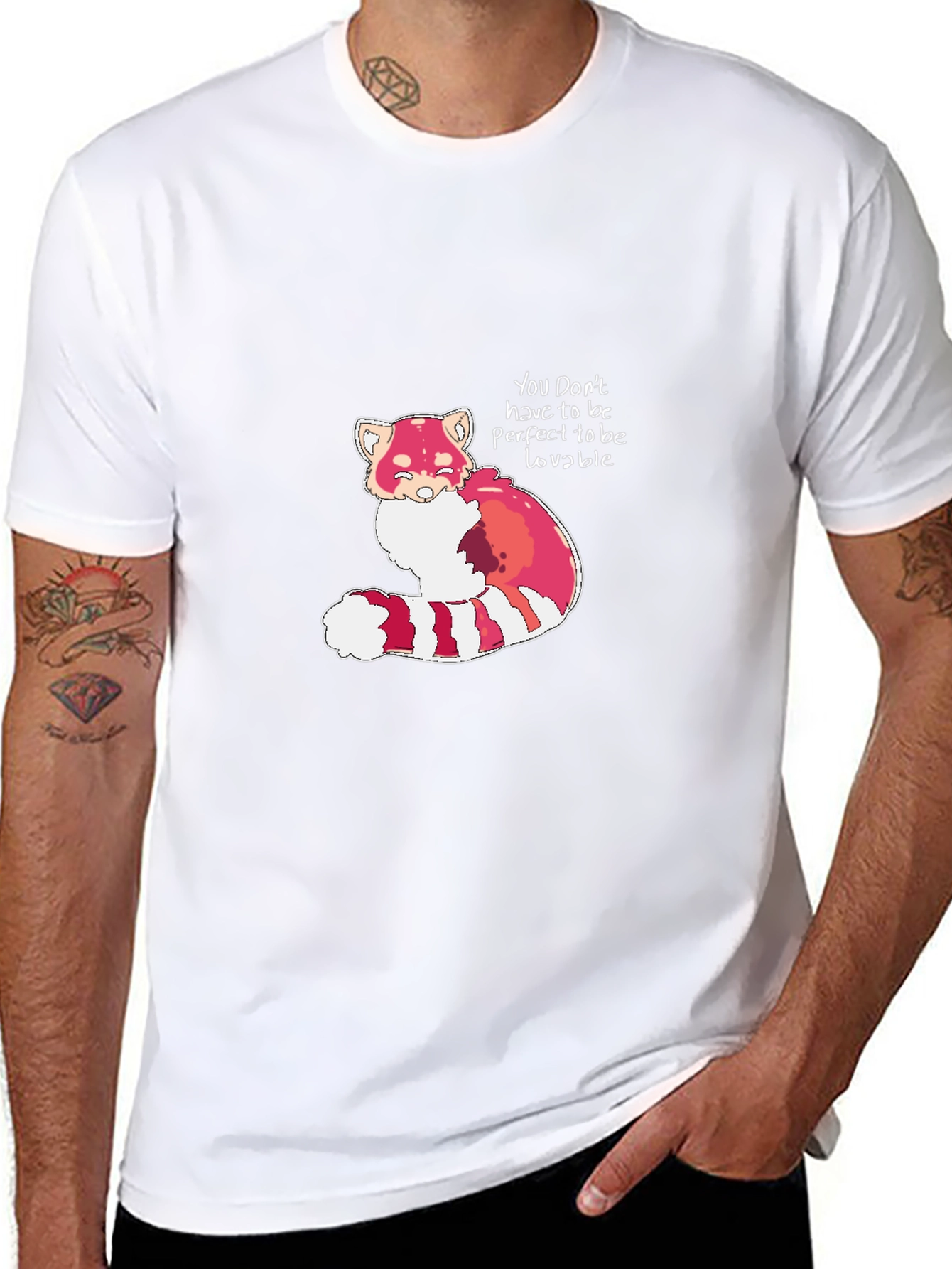 Black Red Panda 'Lovable' Black T-Shirt view 8