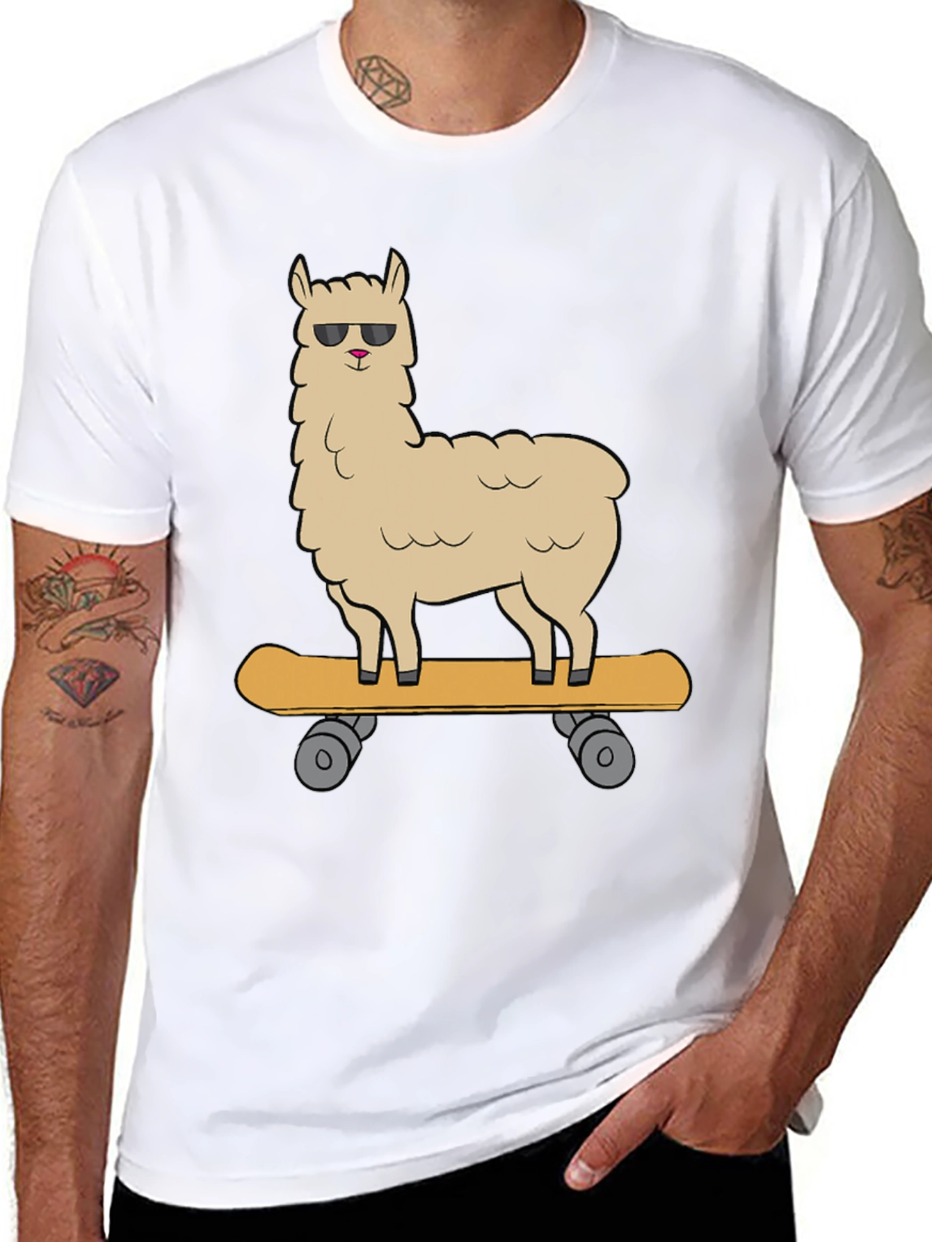 Black Cool Llama Skateboard Graphic Tee - Black view 8