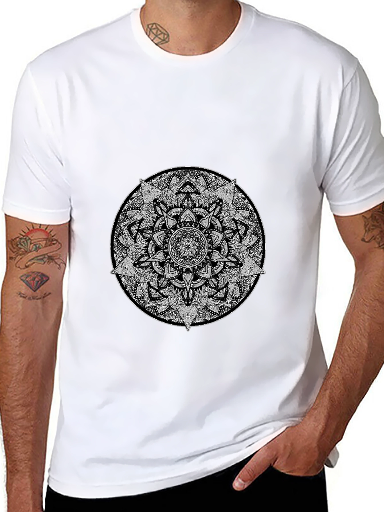 Men's Black T-Shirt with Mandala Graphic - 8