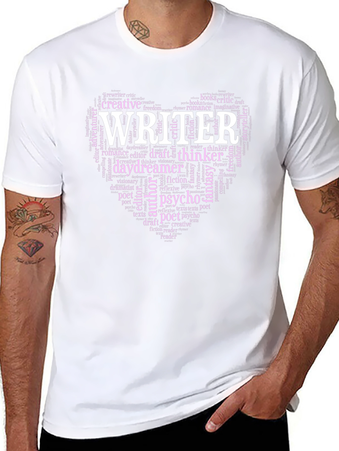 Black Writer Word Art Heart Graphic Tee view 8