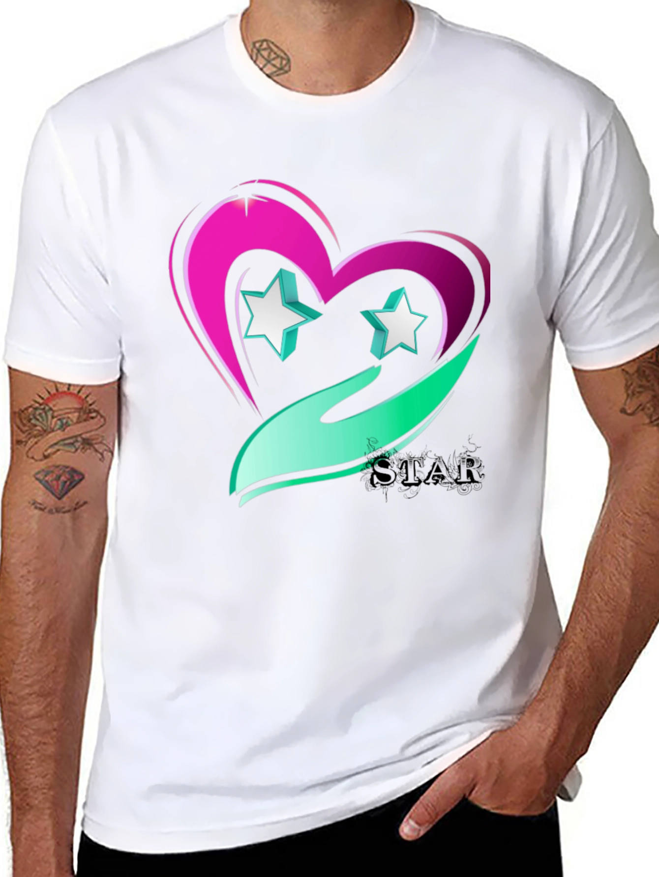 Black Star Heart Graphic Tee - Trendy Casual Wear view 8