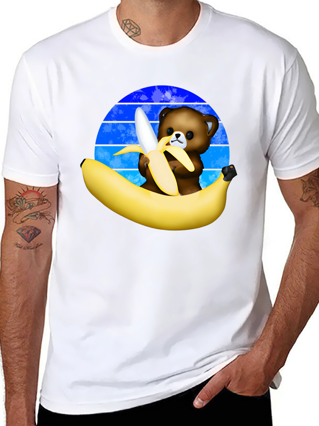 Black Funny Bear Eating Banana Graphic T-Shirt view 8