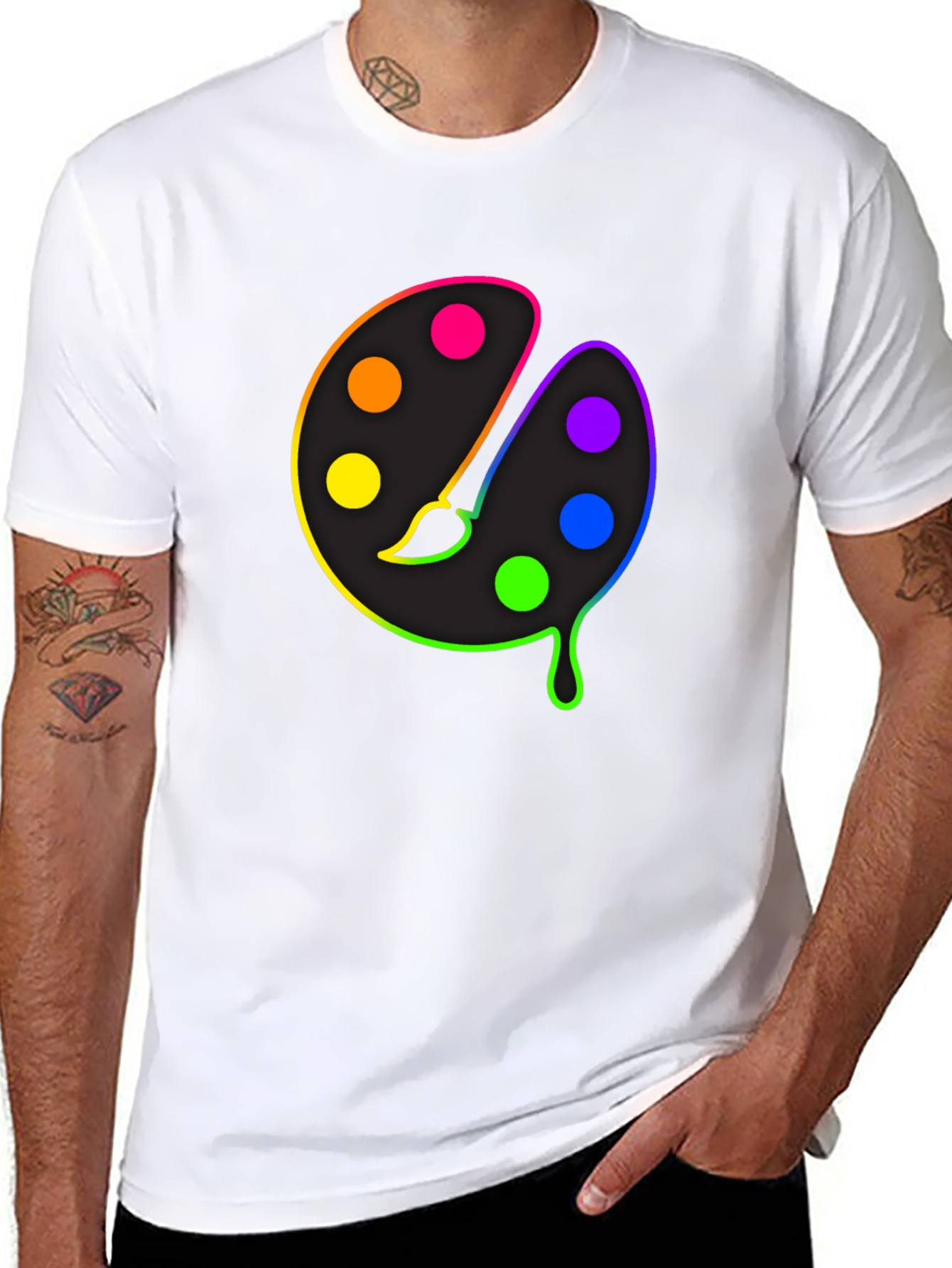 Black Rainbow Paint Palette Graphic Tee - Artist T-Shirt view 8