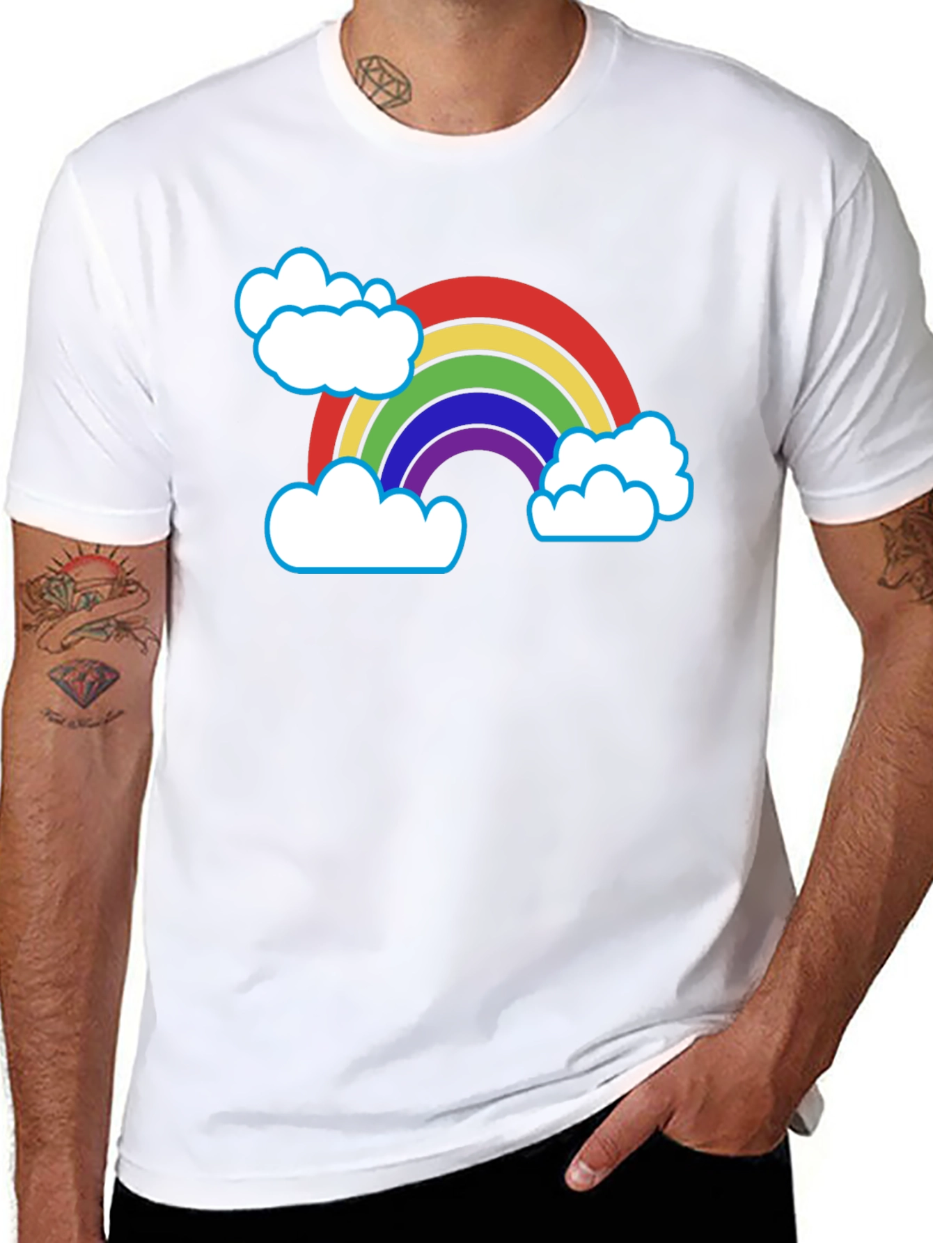 Black Rainbow & Clouds Graphic T-Shirt - Black Cotton Blend view 8