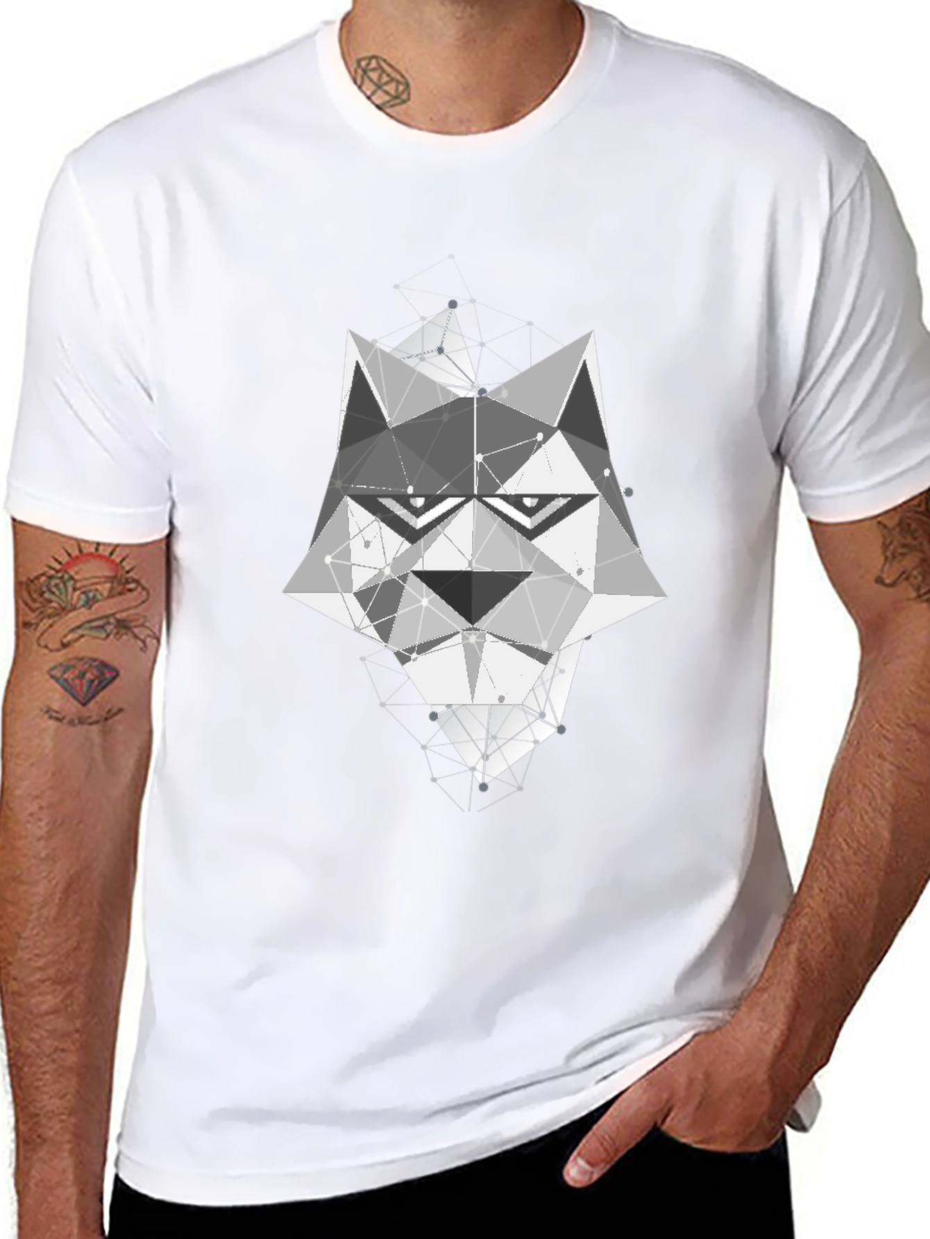 Black Geometric Wolf Graphic T-Shirt view 8