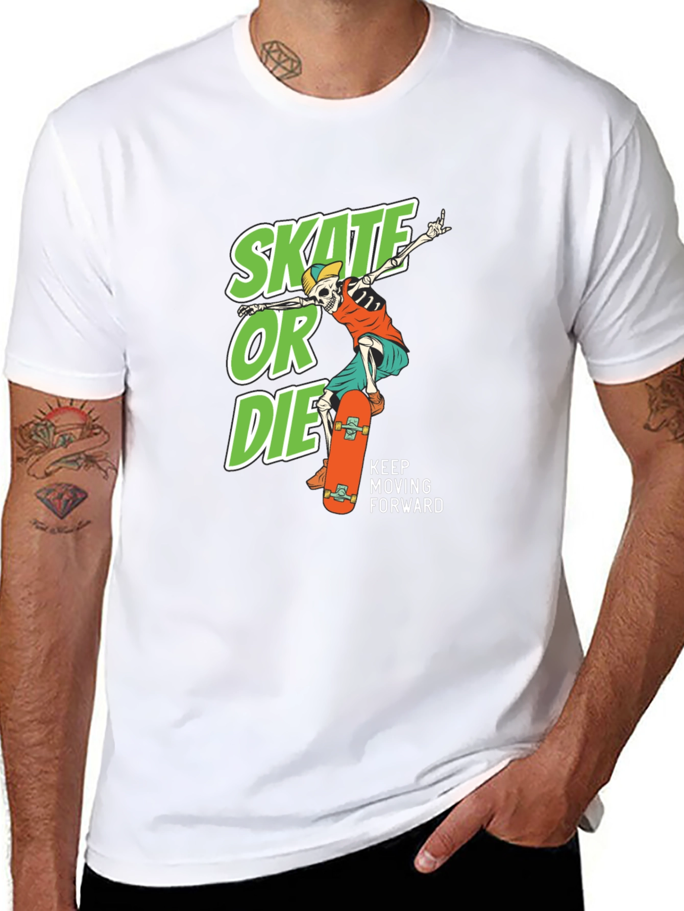 Black Skate or Die Graphic Tee - Cool Skateboarder Skeleton T-Shirt view 8