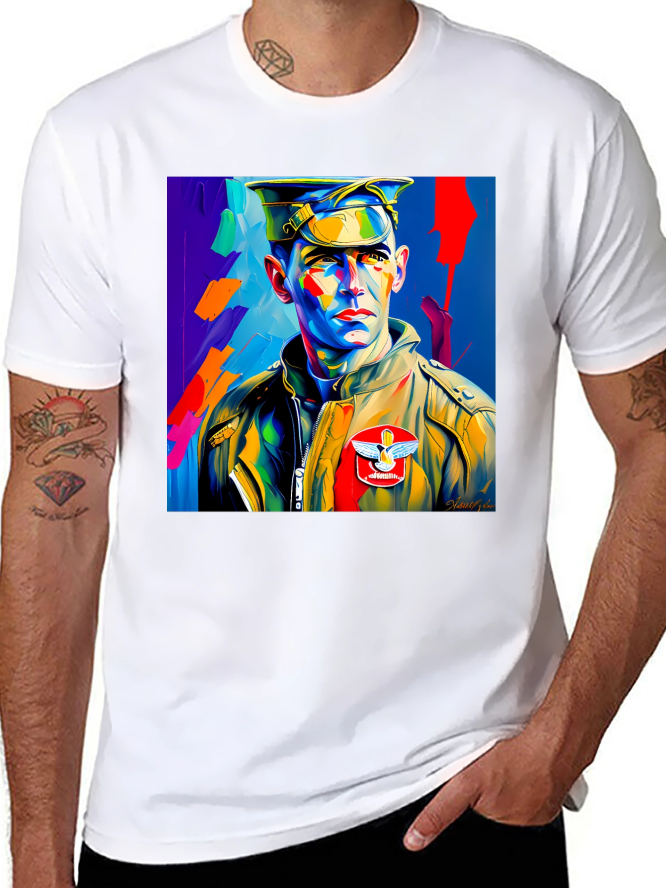 Pop Art Military Portrait Graphic Tee - 8