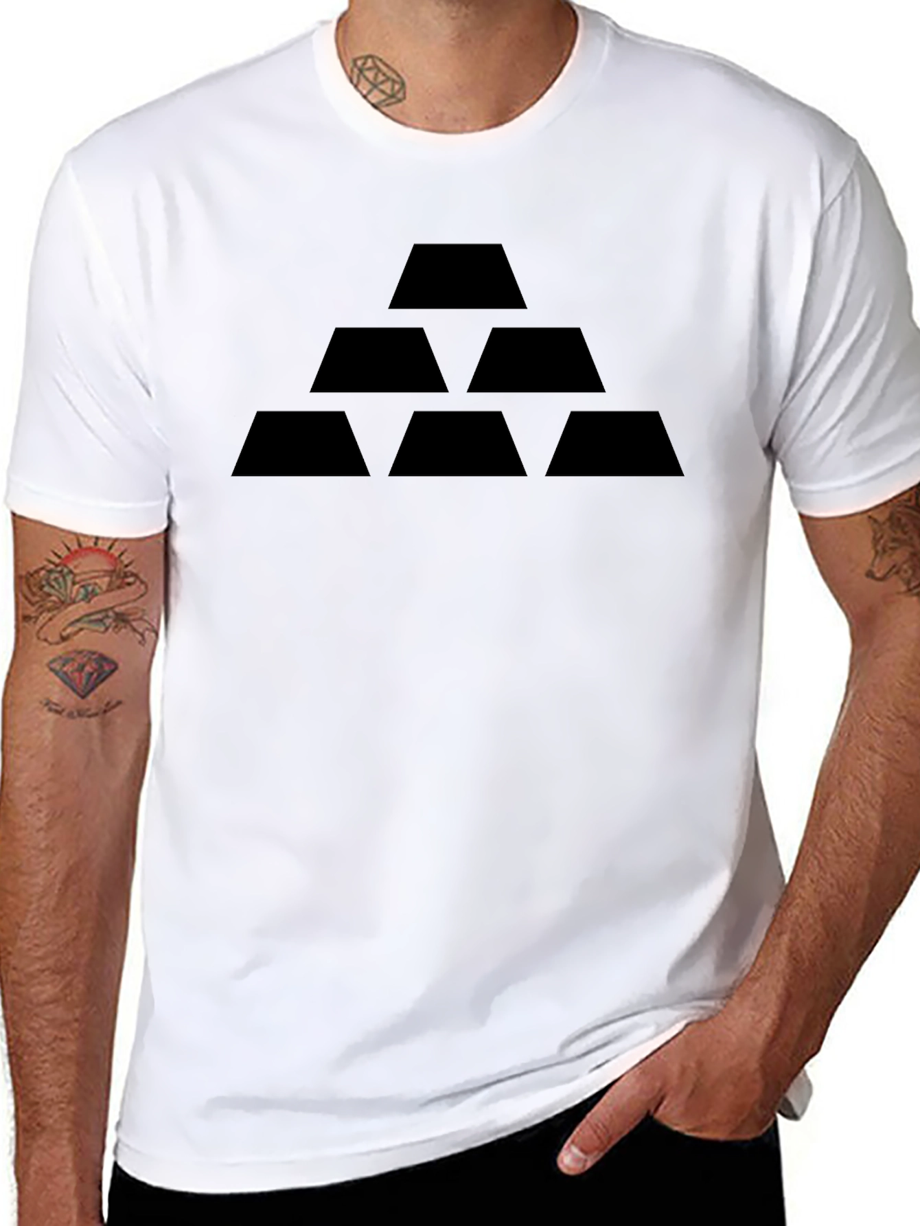 Black Black Tee with Gold Bars Design | Casual Men's T-Shirt view 8