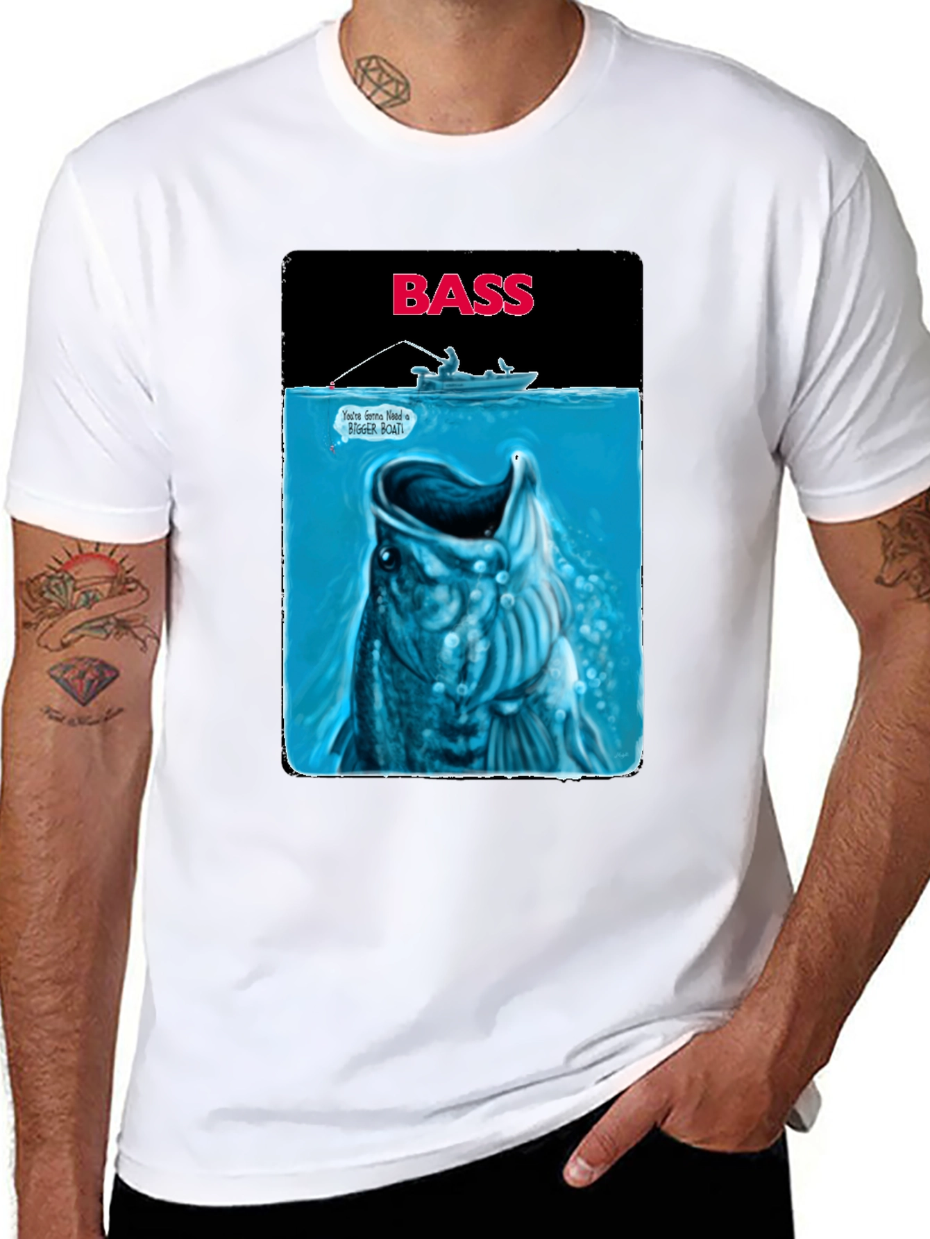 Black Bass Fishing Graphic T-Shirt - Jaws Parody view 8