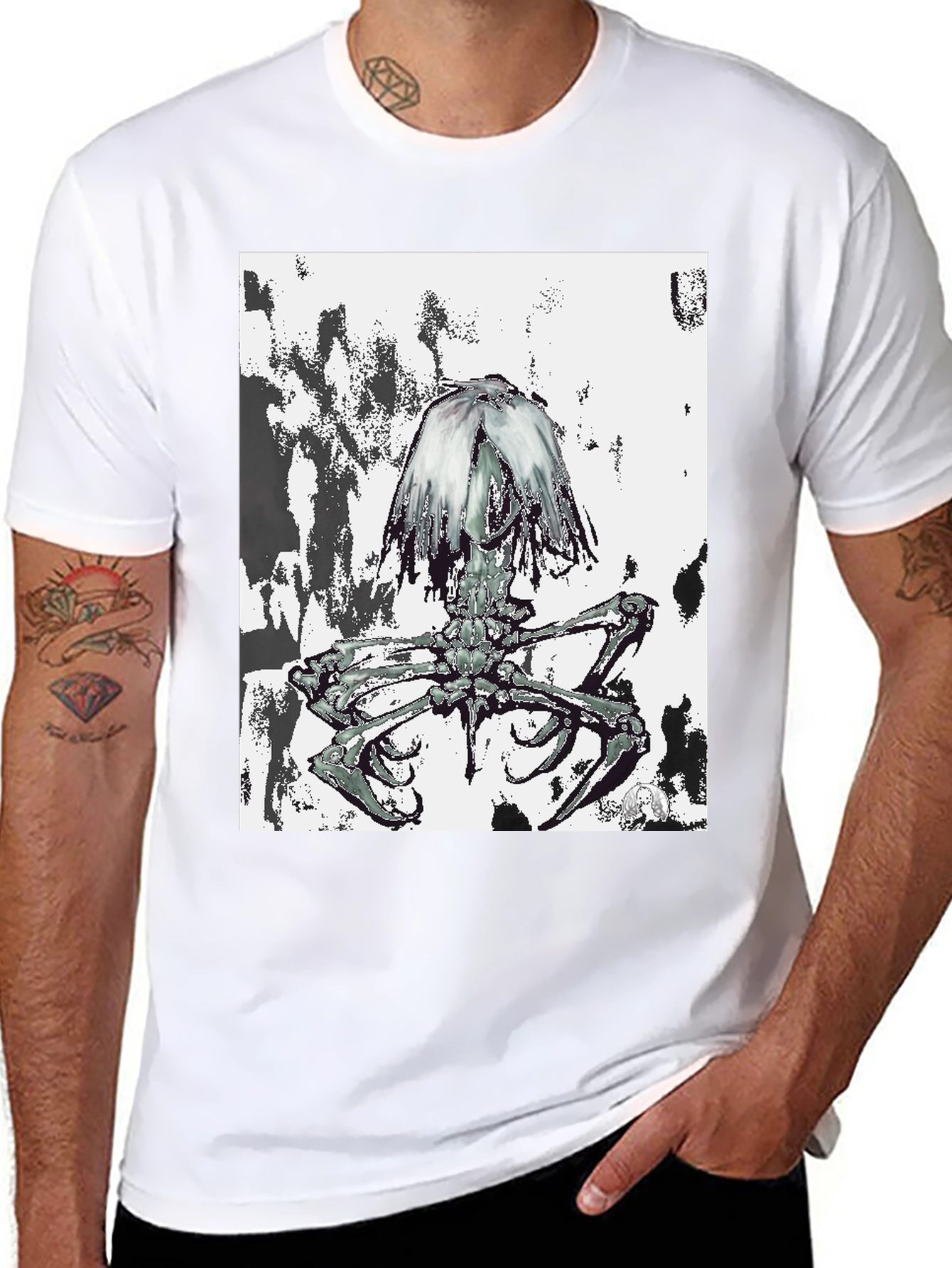 Black Unique Graphic Tee - Black Cotton Blend view 8