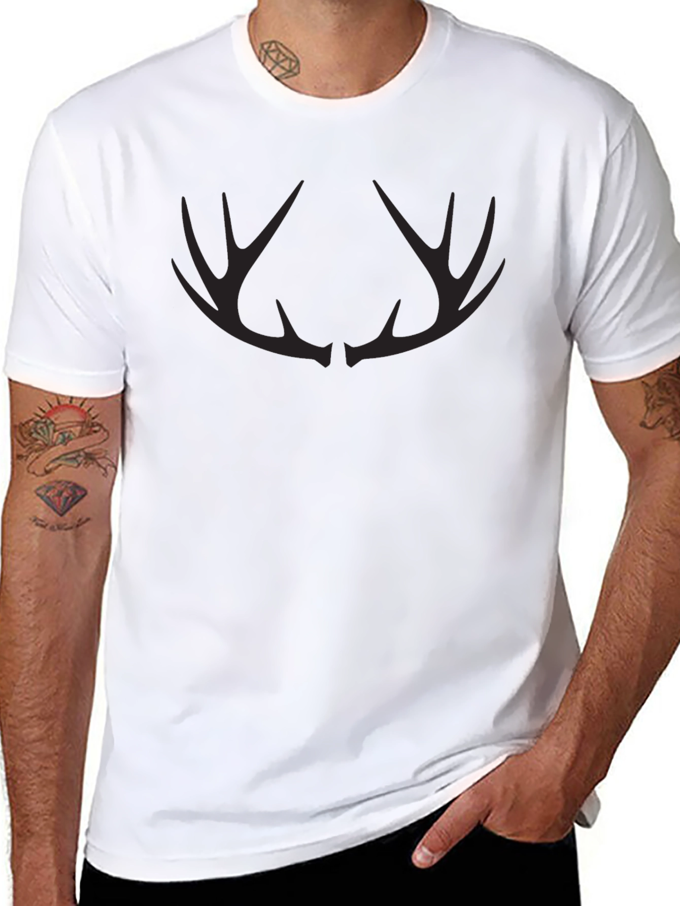 Black Men's Black Antler Graphic Tee - Stylish Casual Wear view 8