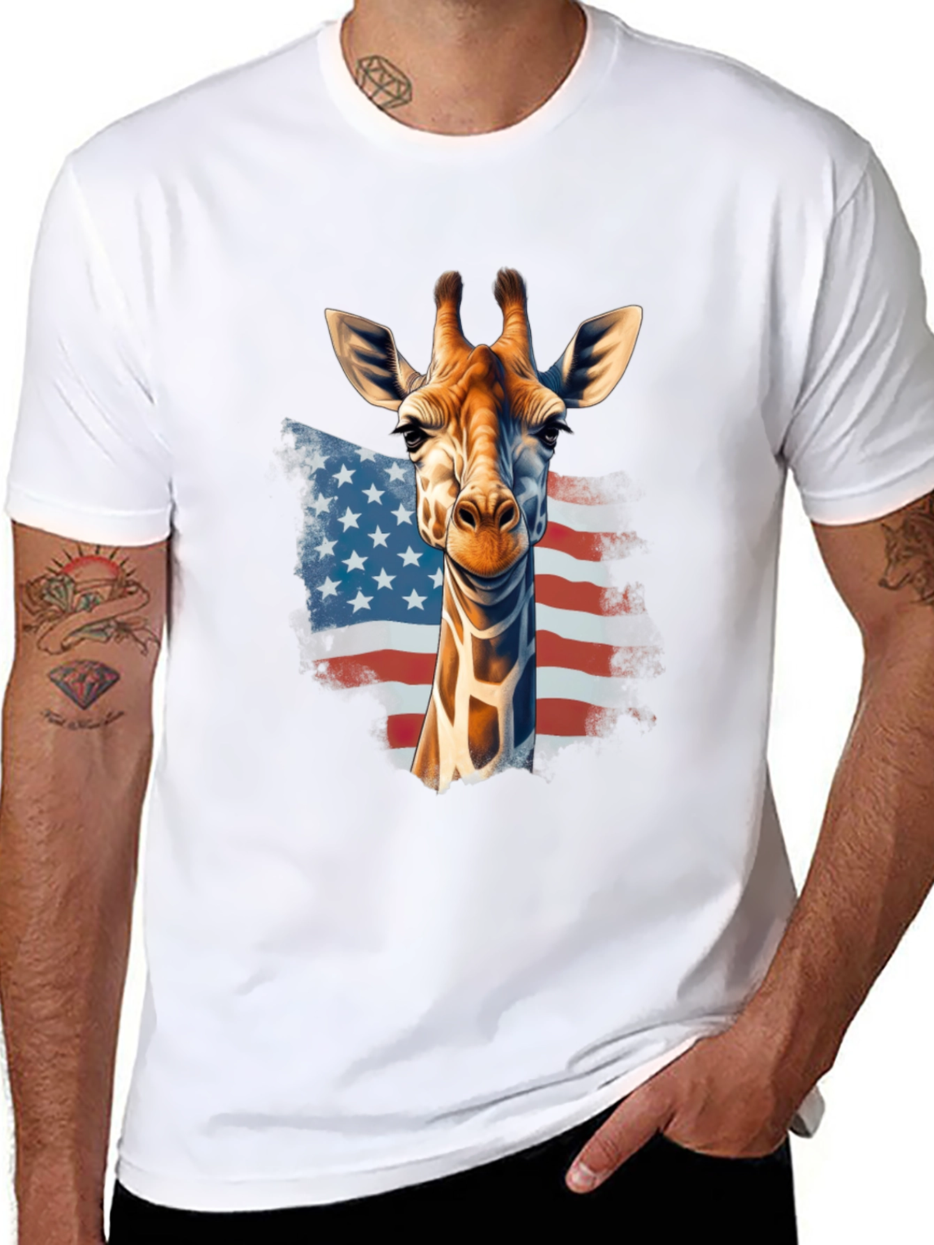 Black Giraffe USA Flag Graphic T-Shirt view 8