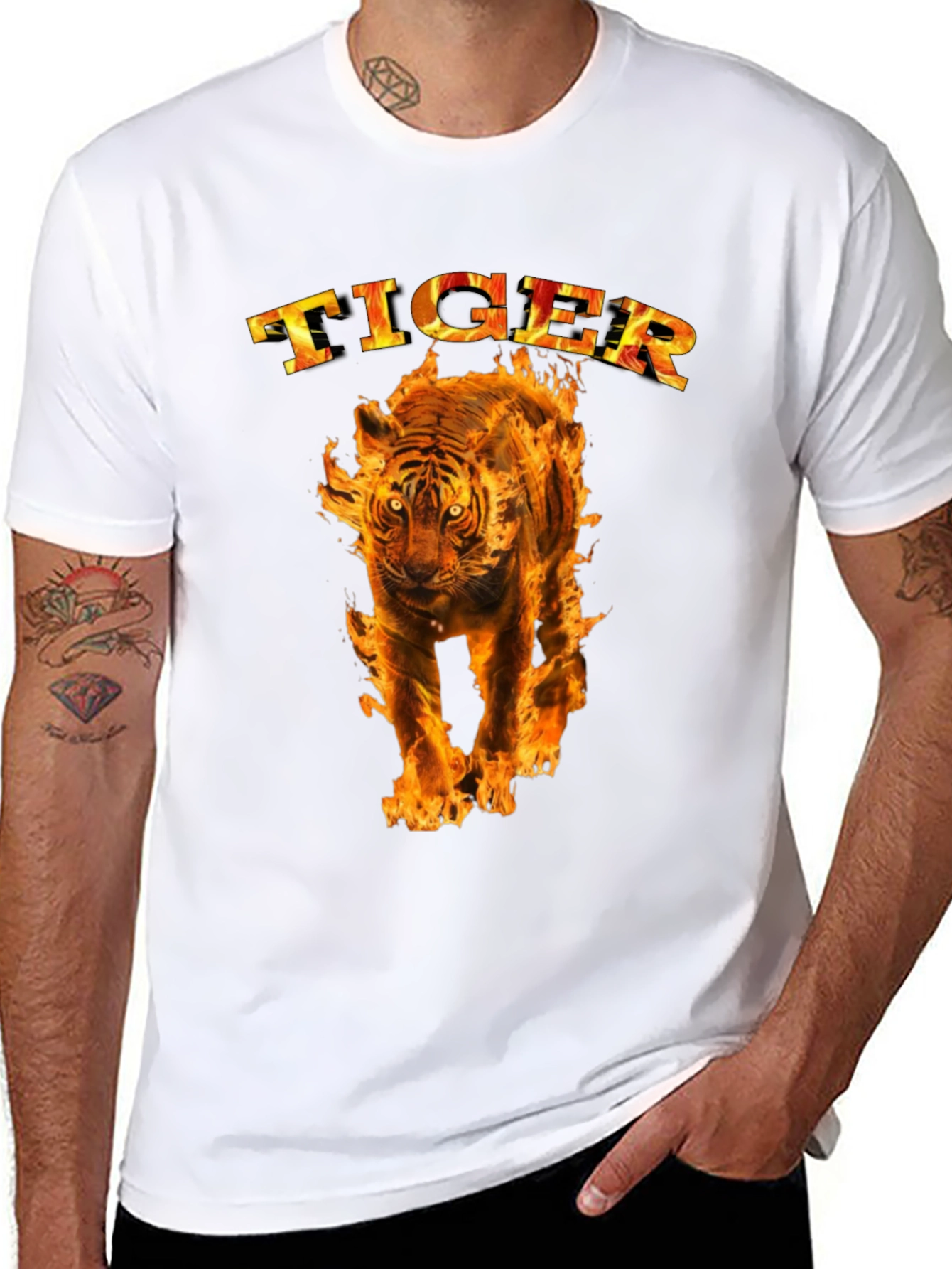 Black Fiery Tiger Graphic Tee - Bold Black T-Shirt view 8