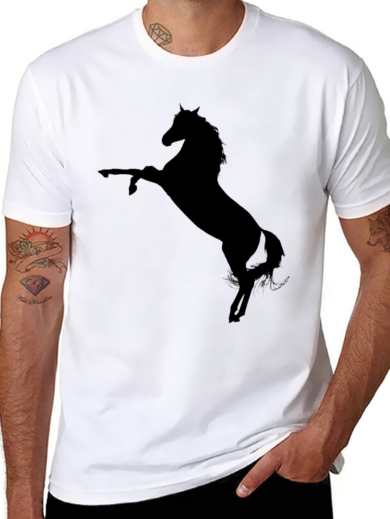 Black Men's Black Horse Graphic Tee - Stylish Casual Wear view 8