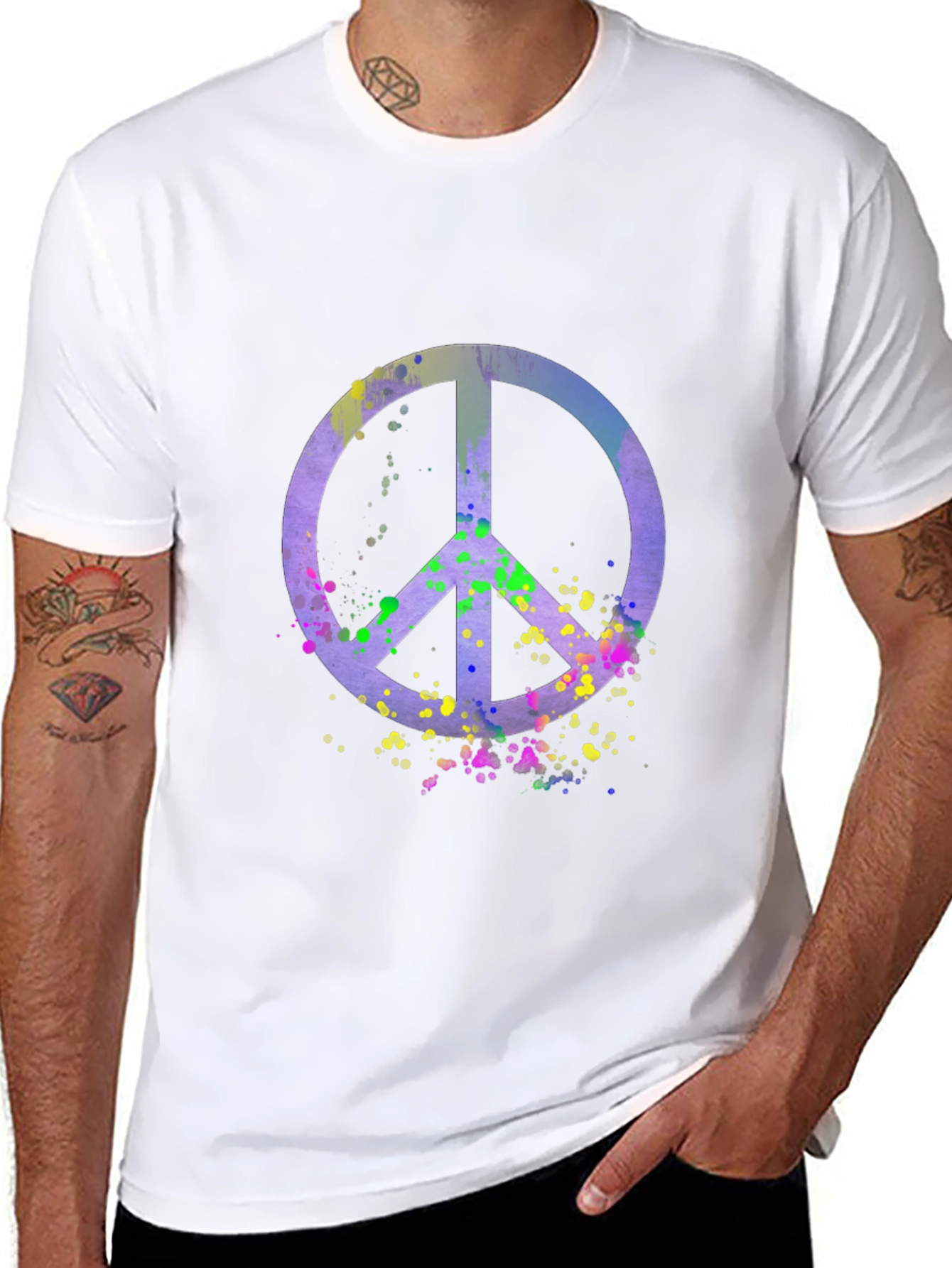 Black Peace Sign Watercolor Graphic Tee - Black view 8