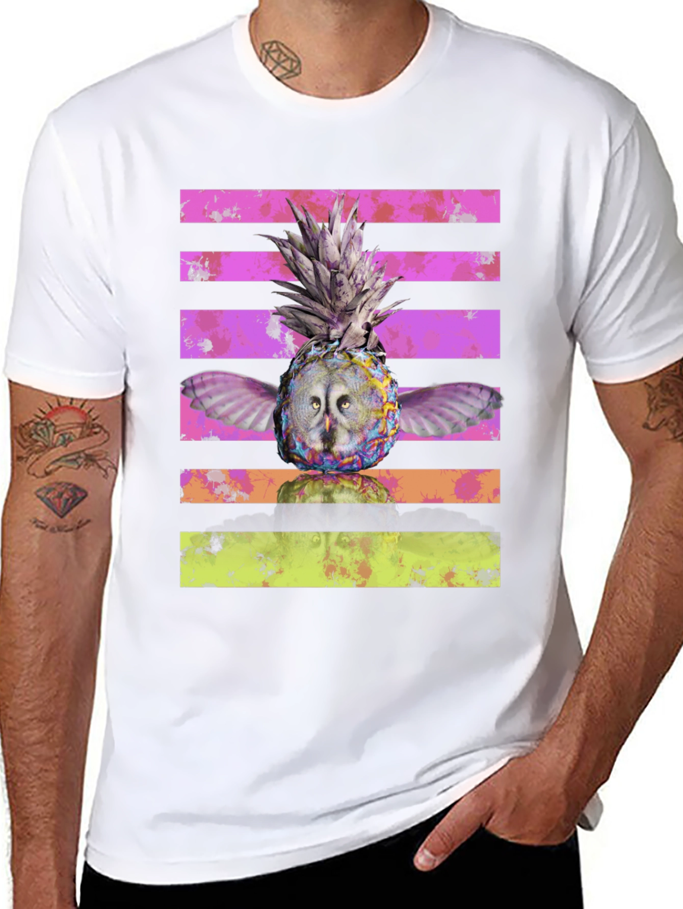 Black Owl Pineapple Graphic Print T-Shirt view 8