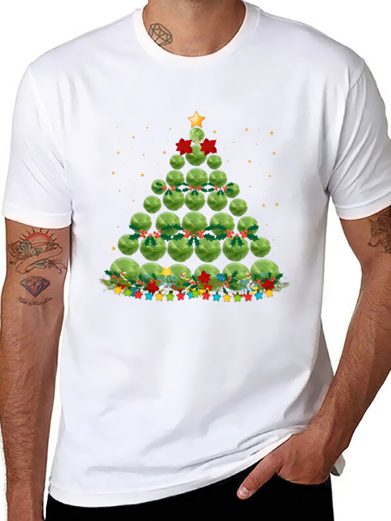 Black Brussels Sprouts Christmas Tree Holiday T-Shirt view 8