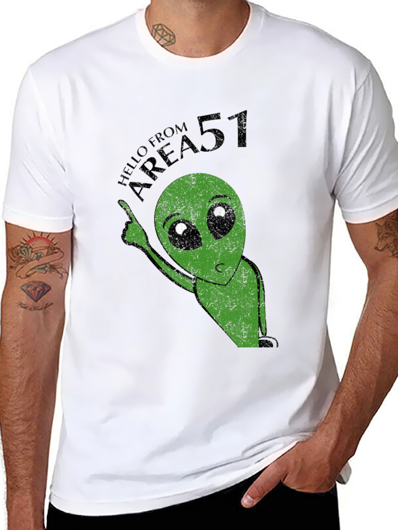 Black Area 51 Alien Graphic Print Black T-Shirt view 8