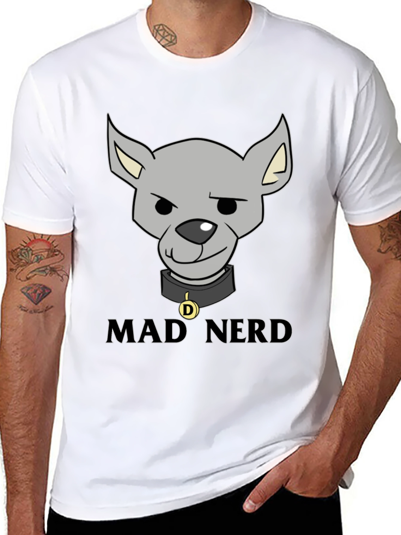 Black Mad Nerd Dog T-Shirt, Funny Geek Tee view 8