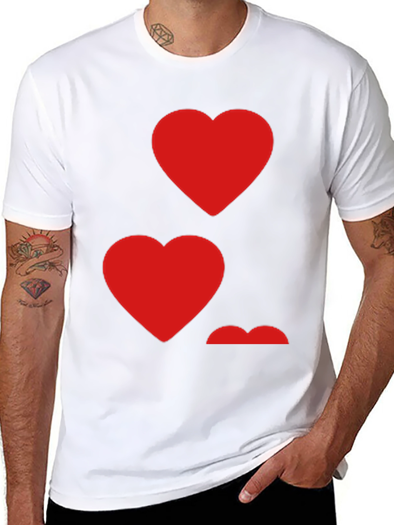 Black Heart Pattern Crew Neck Men's T-Shirt view 8