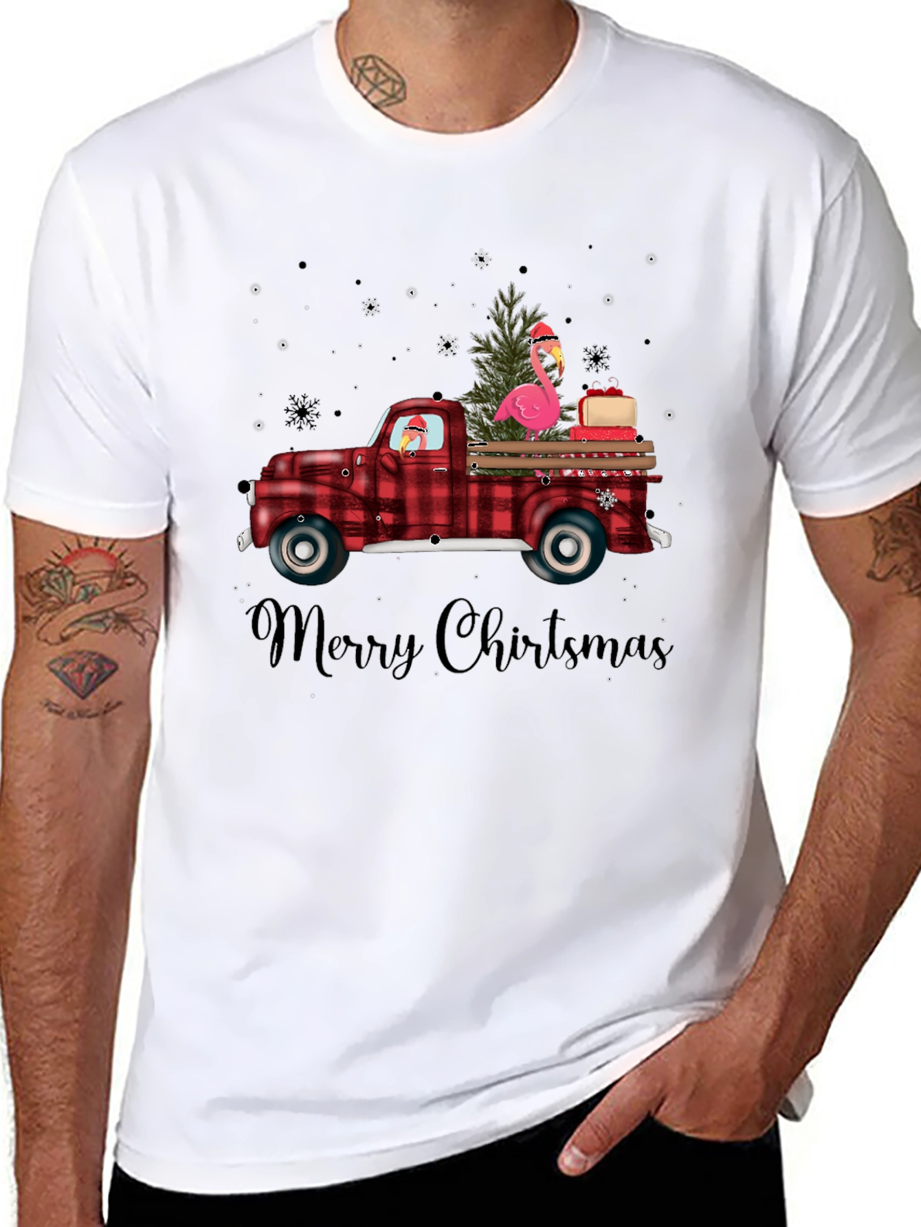 Black Christmas Flamingo Truck Tee view 8