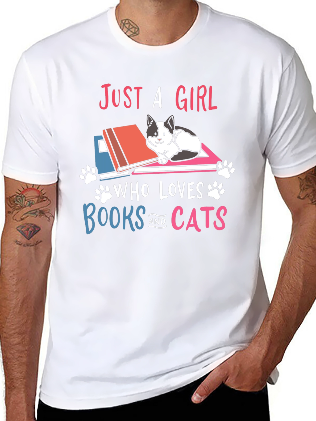 Black Just A Girl Who Loves Books and Cats T-Shirt view 8