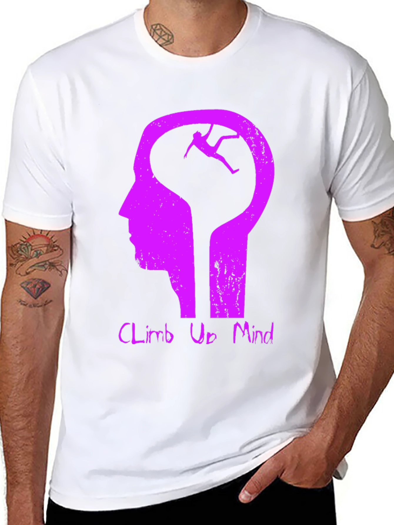 Black Climb Up Mind Graphic Tee - Black Cotton Blend view 8