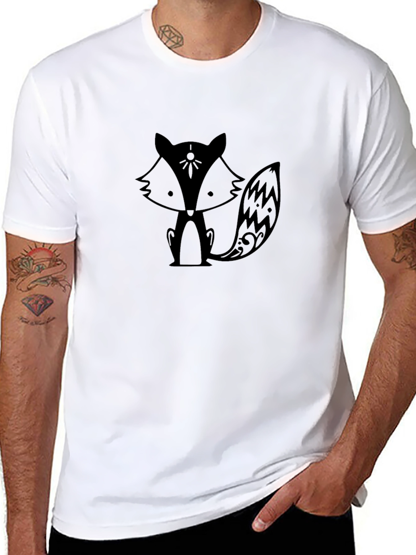 Black Cute Fox Graphic T-Shirt - Soft Cotton Tee view 8