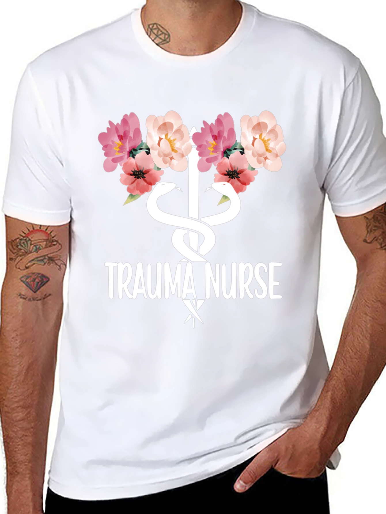Black Trauma Nurse Floral Graphic Tee - Medical Apparel view 8