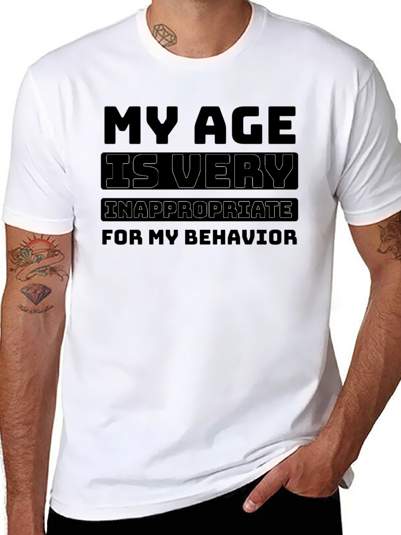 Black Funny "My Age is Very Inappropriate" Graphic T-Shirt view 8
