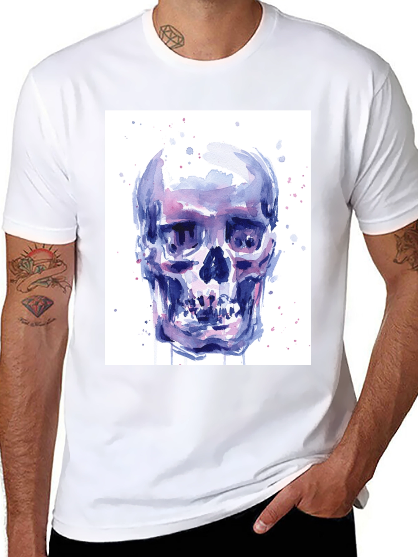 Black Watercolor Skull Graphic Tee - Artistic Print view 8