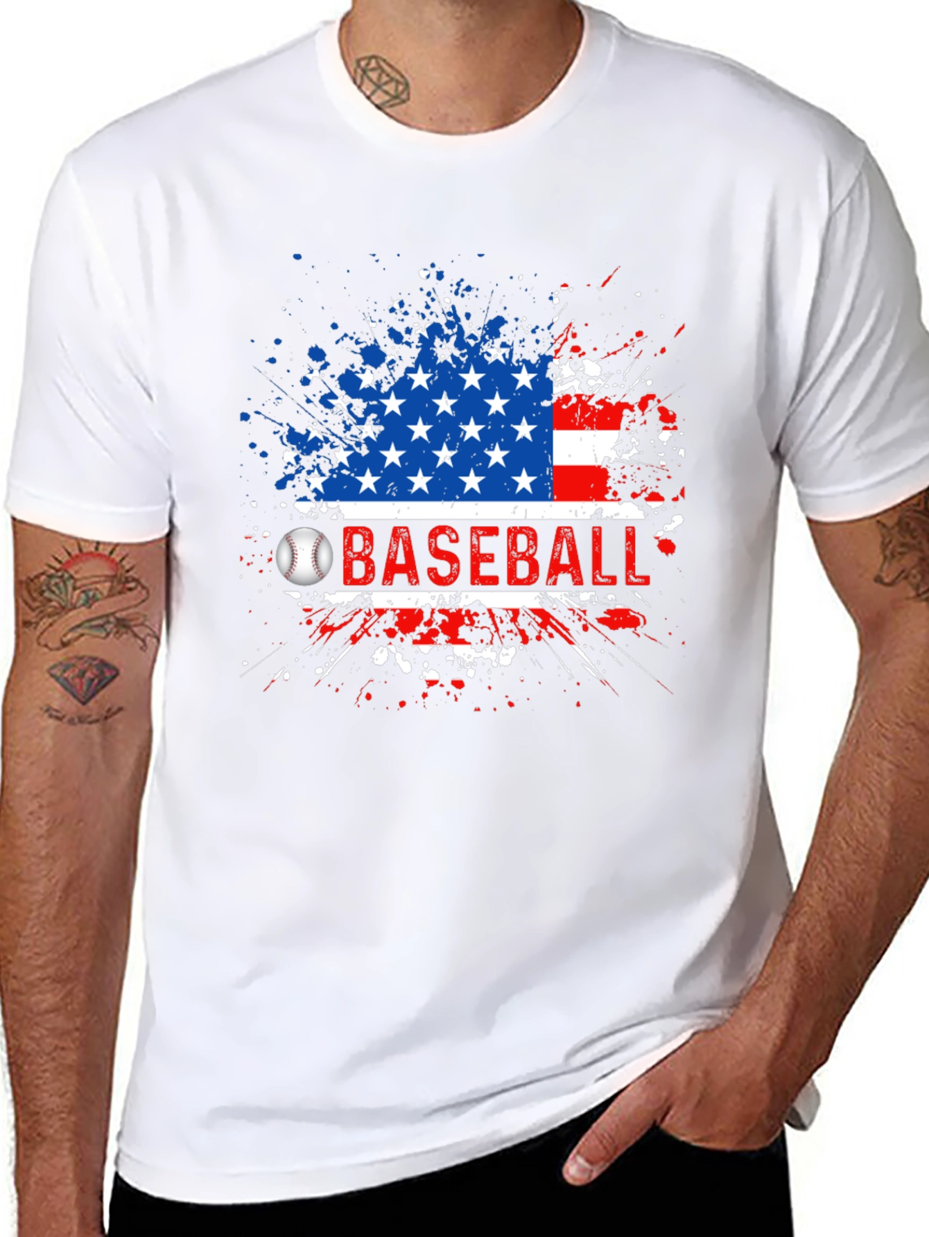 Black Baseball American Flag T-Shirt view 8
