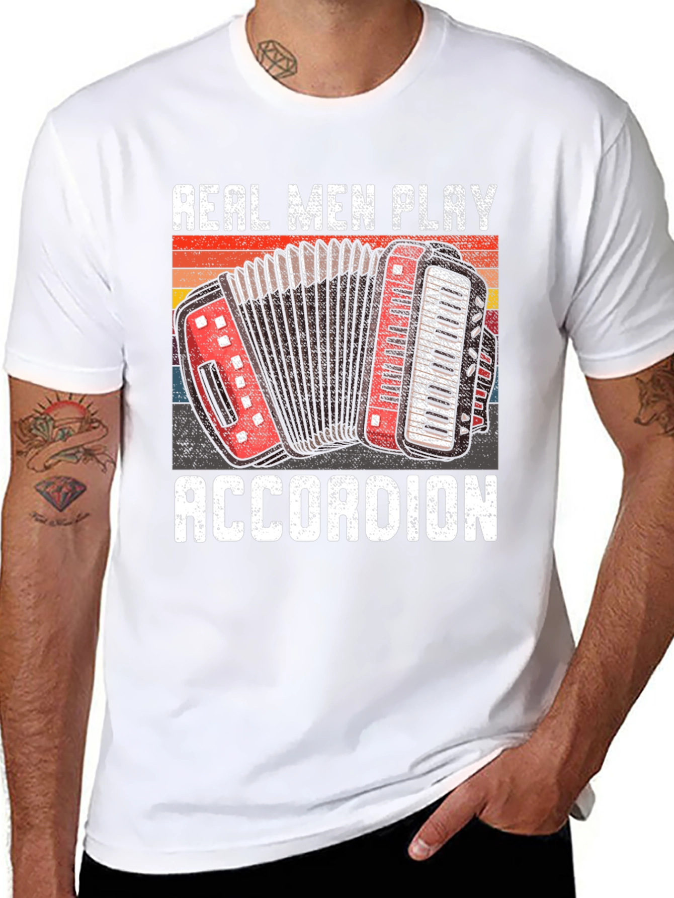 Black Real Men Play Accordion Graphic Tee - Musician Gift view 8