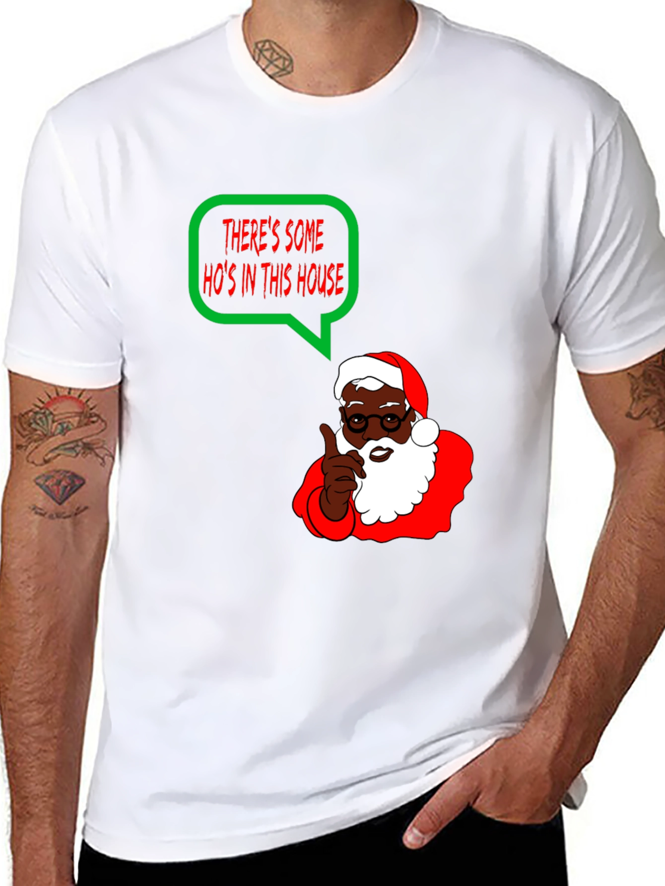 Black Funny Holiday T-Shirt - "There's Some Ho's In This House" Black Santa view 8