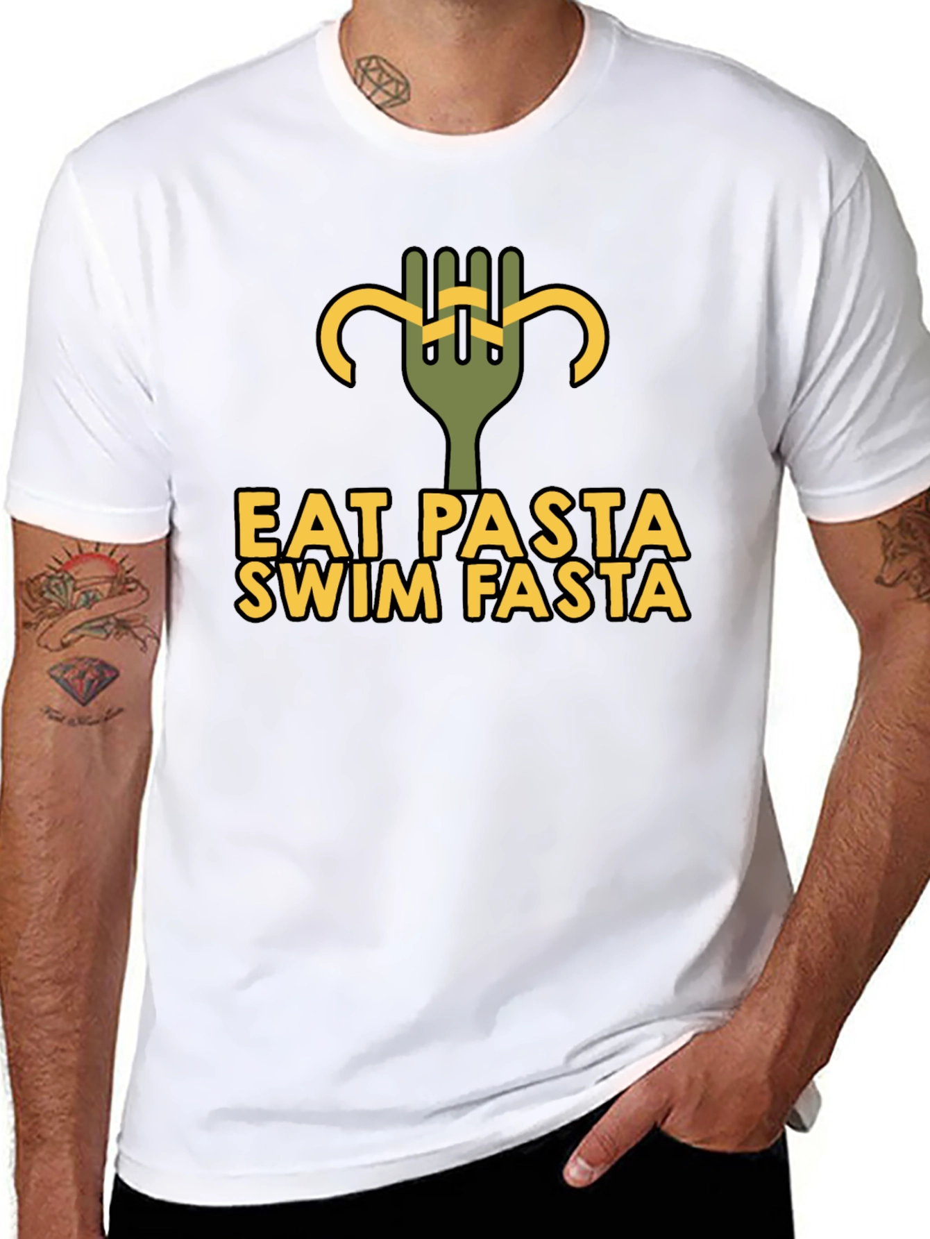 Black Eat Pasta Swim Fasta Graphic T-Shirt view 8