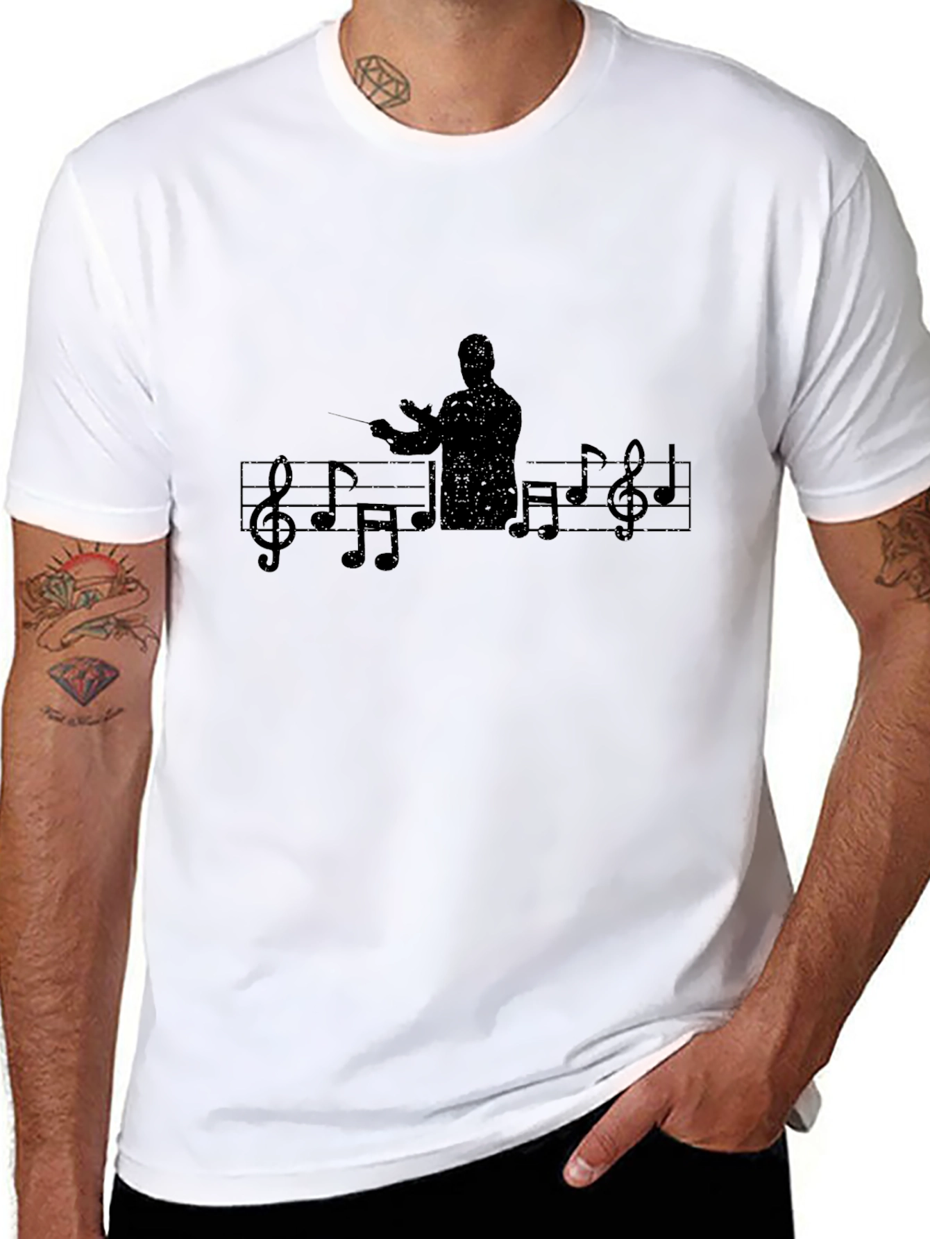 Black Conductor Music Notes Graphic T-Shirt - Black view 8