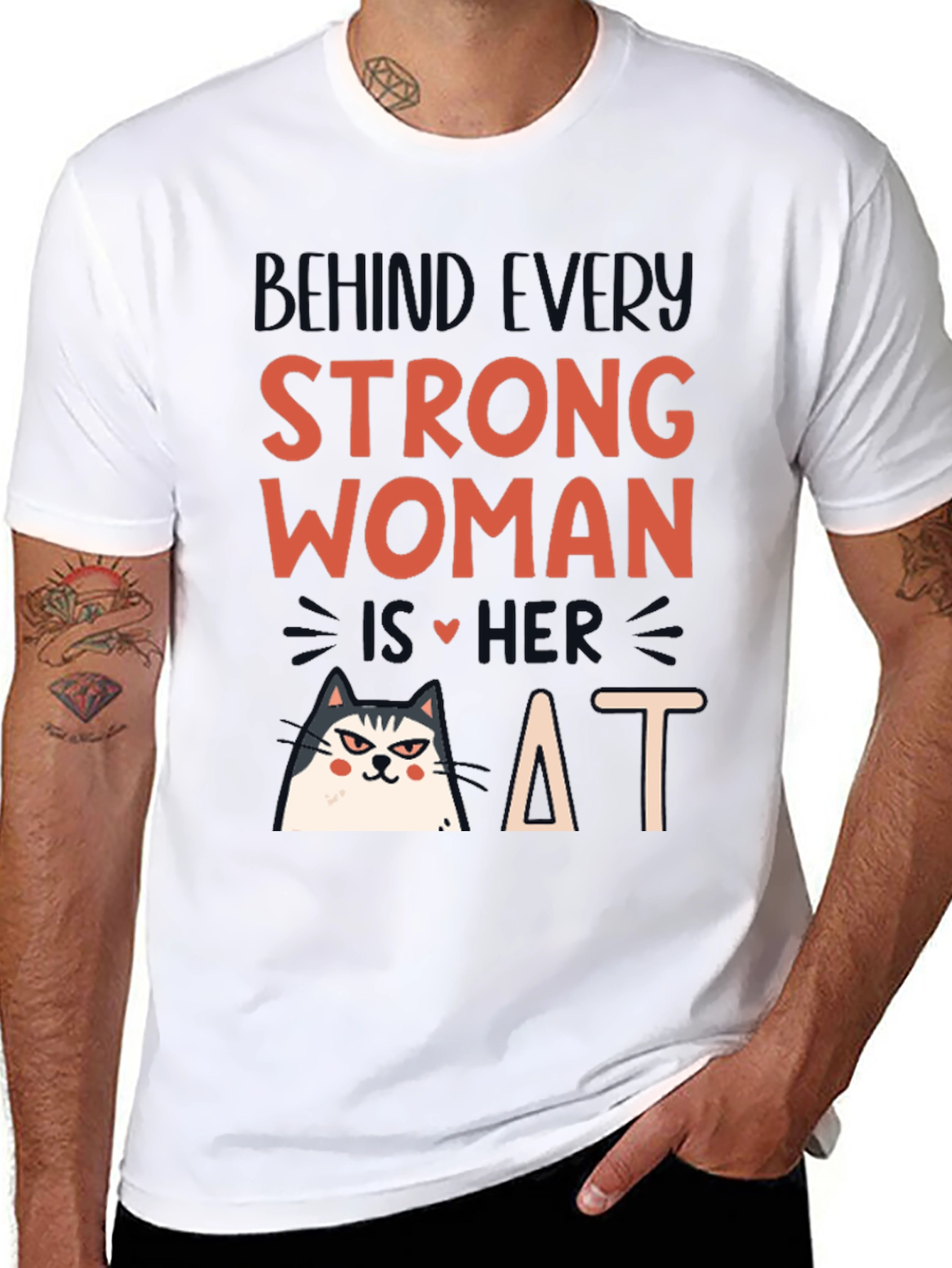 Black Strong Woman Cat T-Shirt view 8