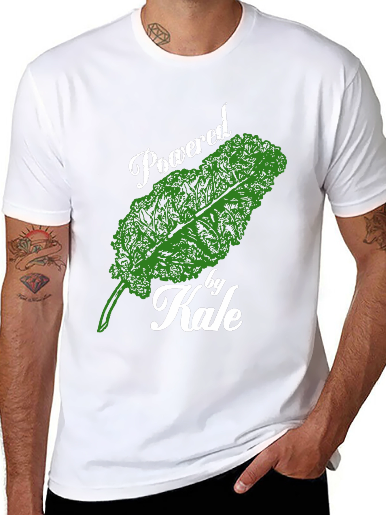 Black Powered by Kale T-Shirt - Vegan & Healthy view 8